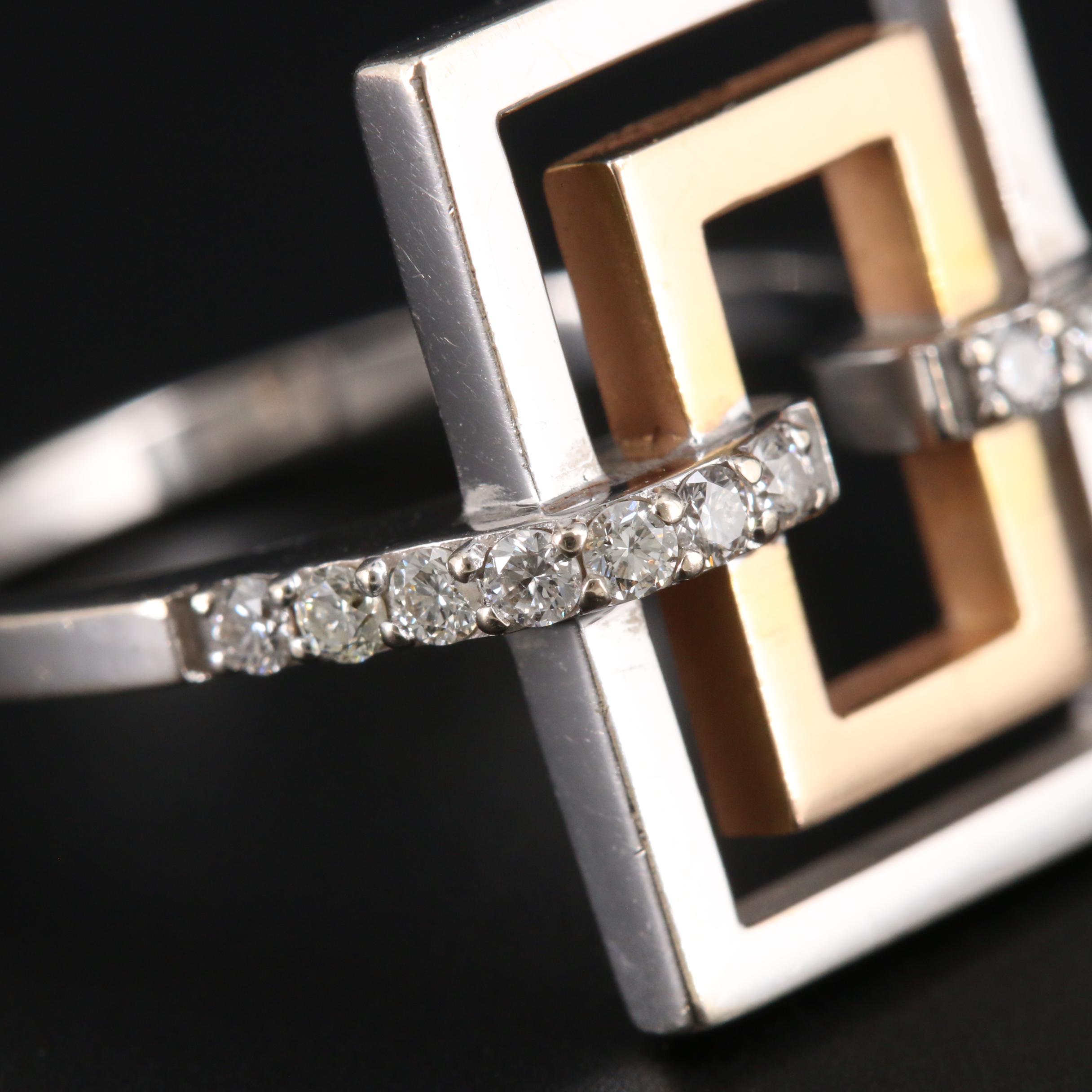 18K White and Rose Gold Diamond Rectangular Ring