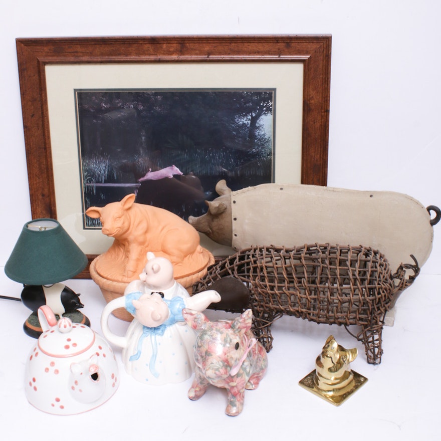 Music Box Company Floral Pig, Fitz and Floyd Pig Teapot and Other Home Décor