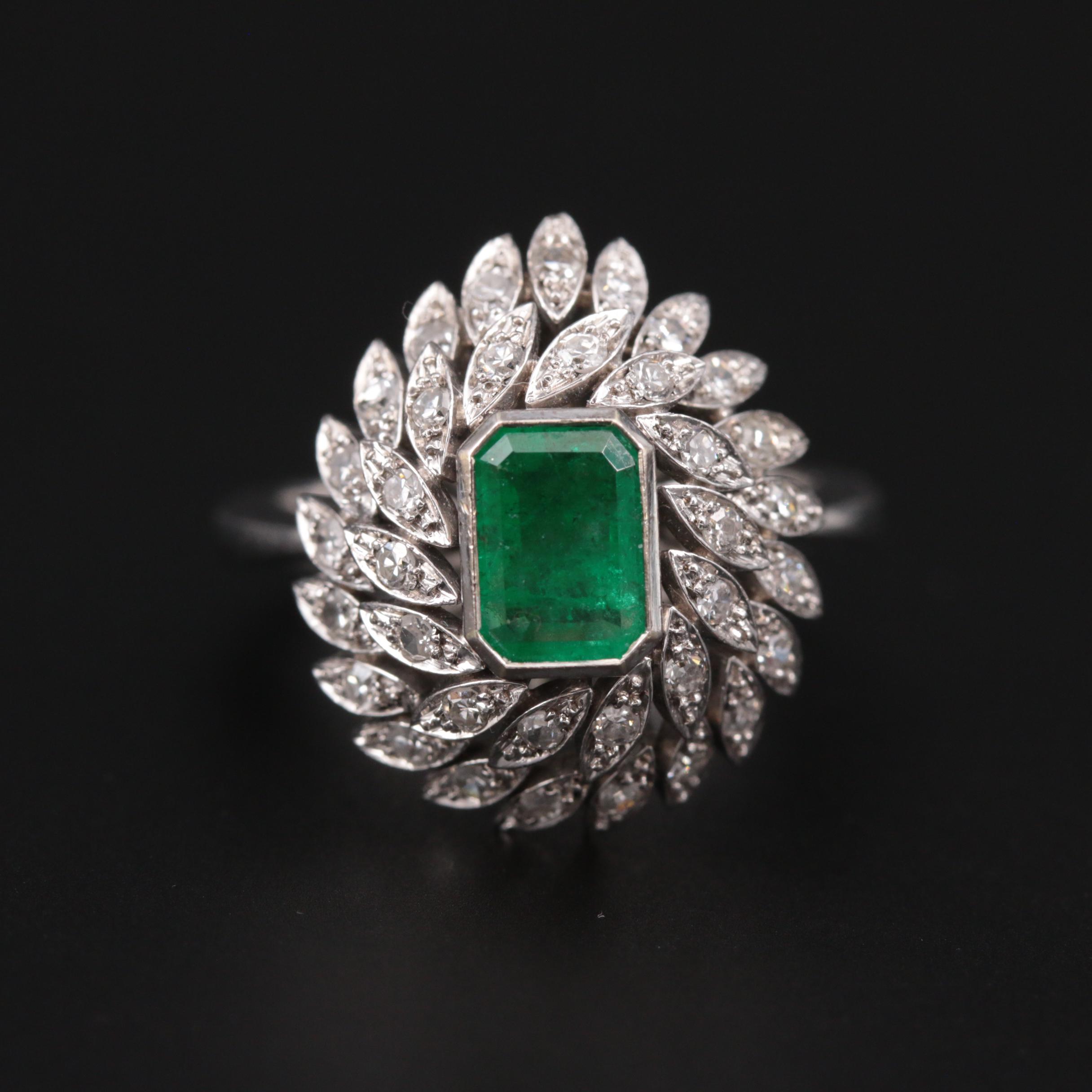 14K White Gold Emerald and Diamond Ring
