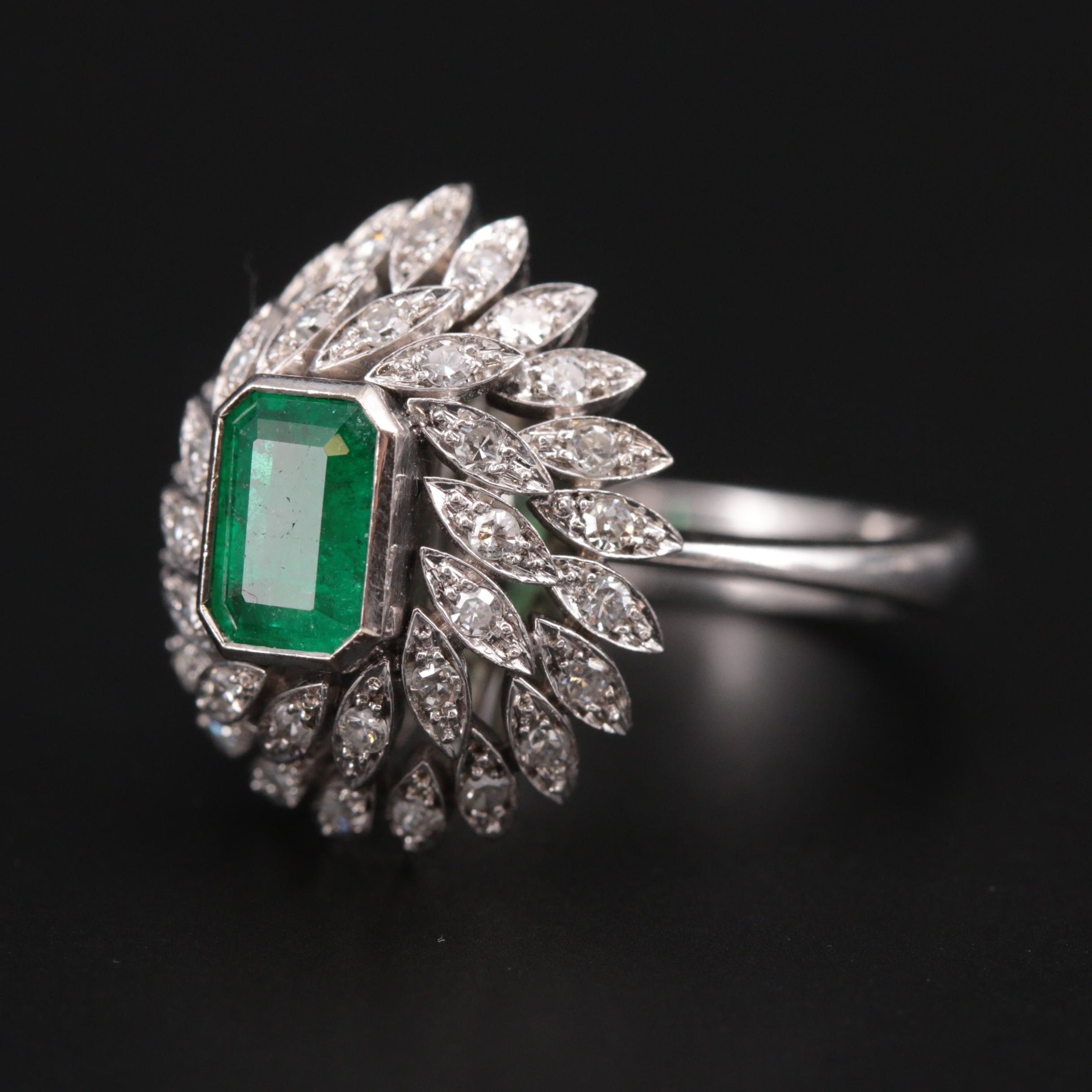 14K White Gold Emerald and Diamond Ring