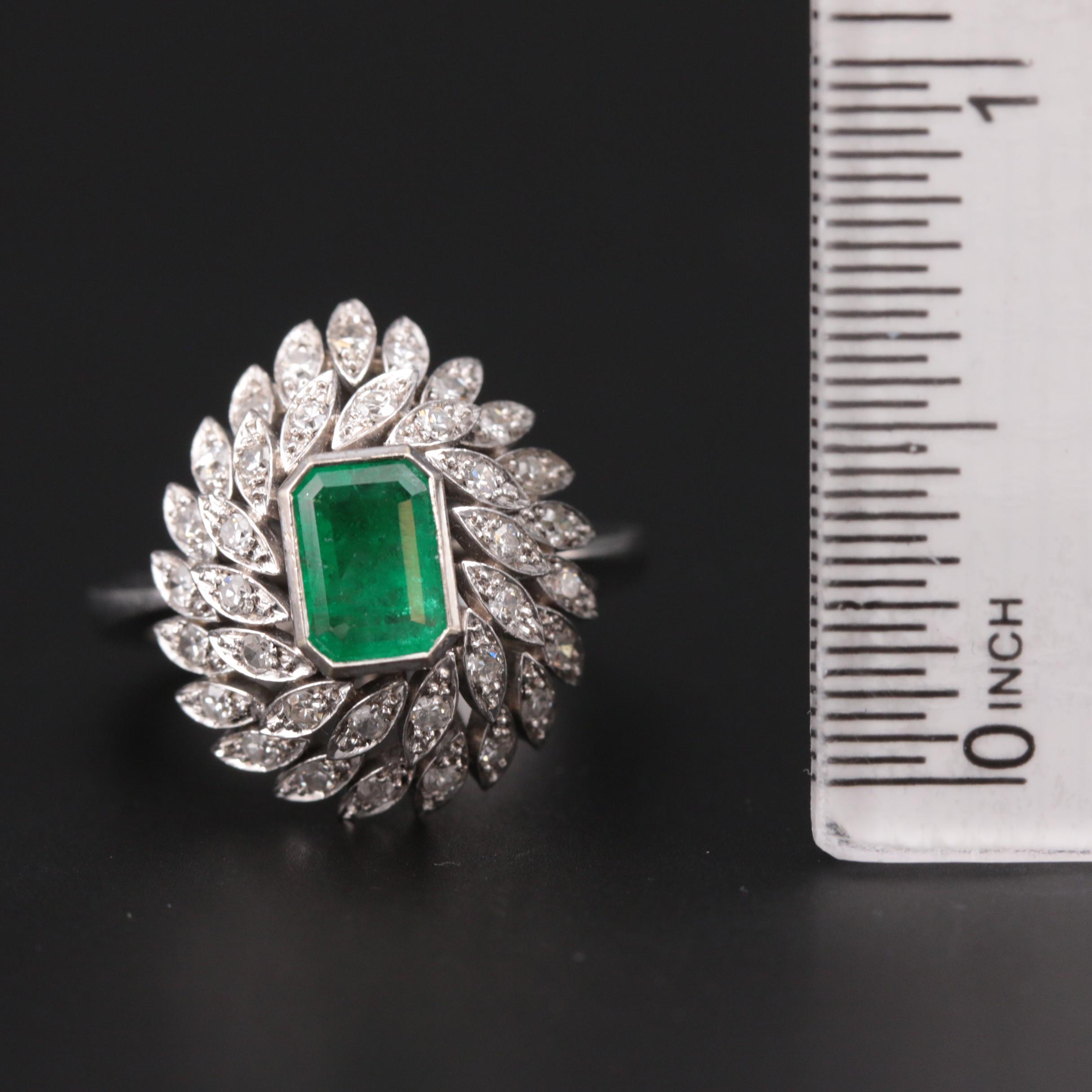 14K White Gold Emerald and Diamond Ring