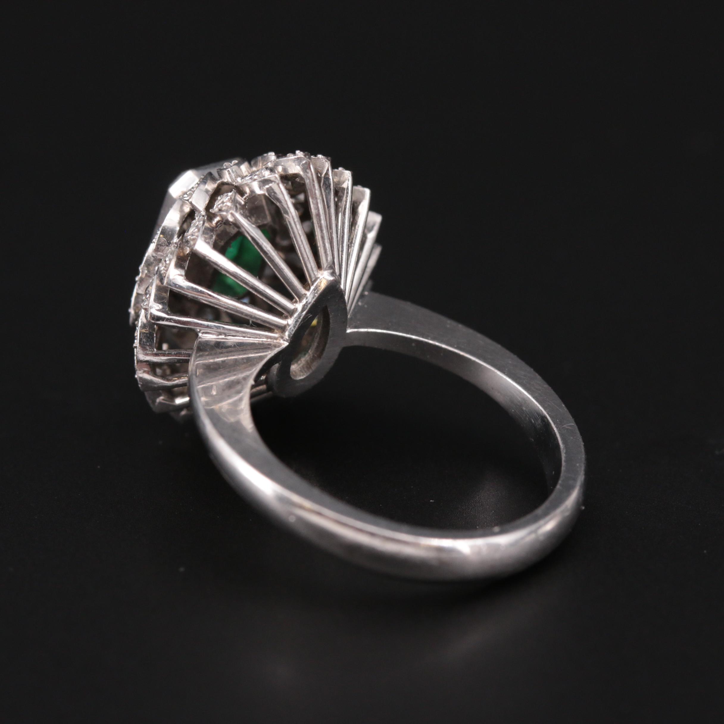 14K White Gold Emerald and Diamond Ring