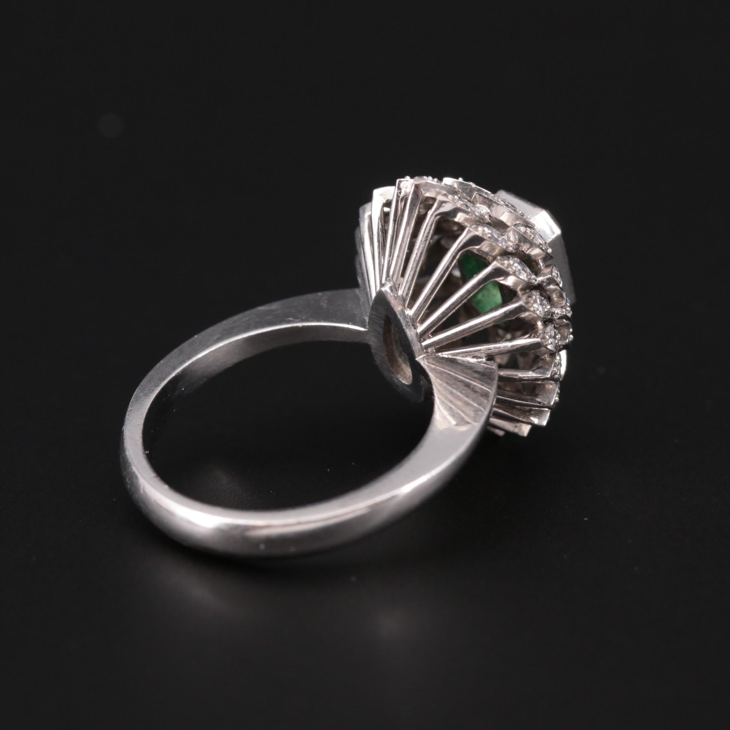 14K White Gold Emerald and Diamond Ring