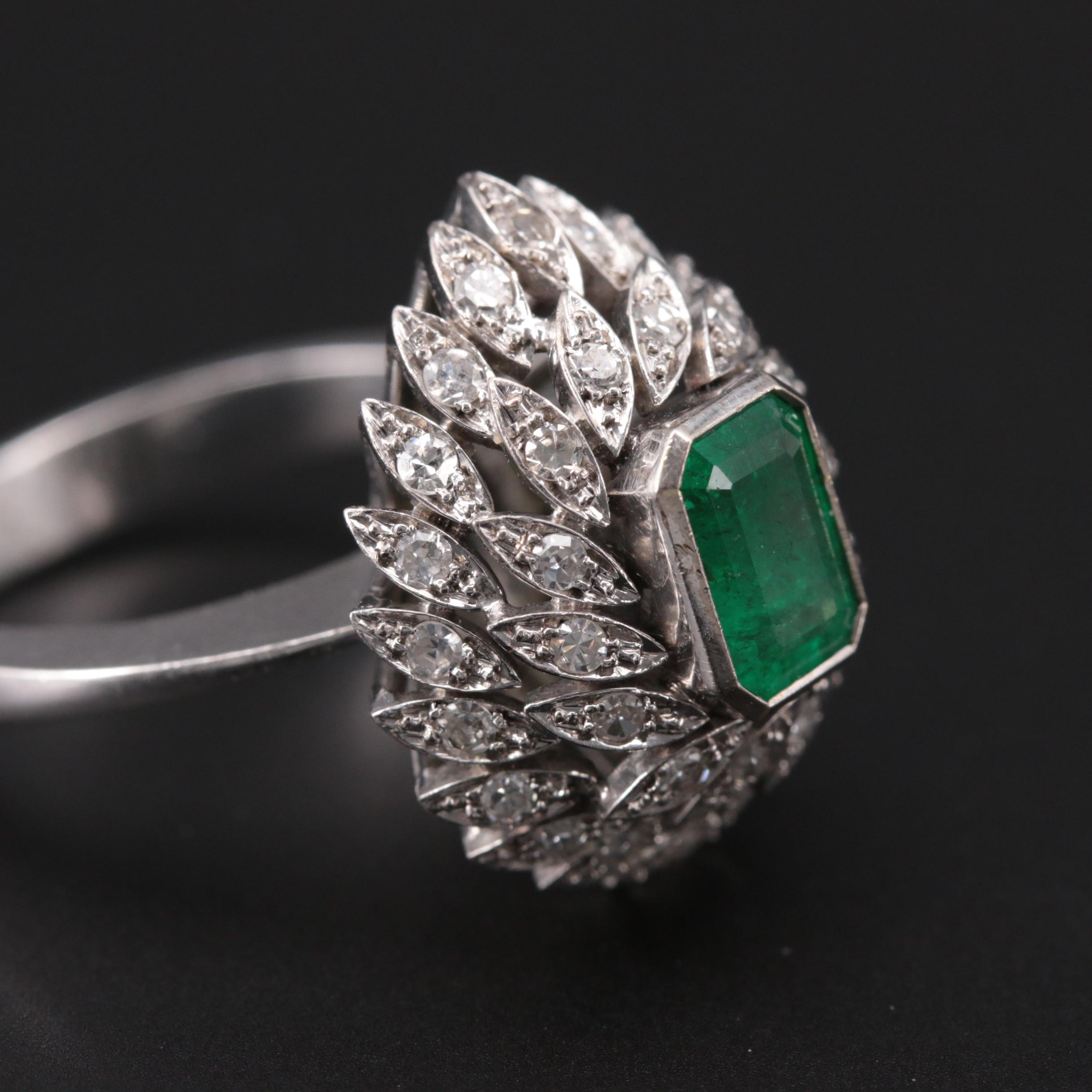 14K White Gold Emerald and Diamond Ring