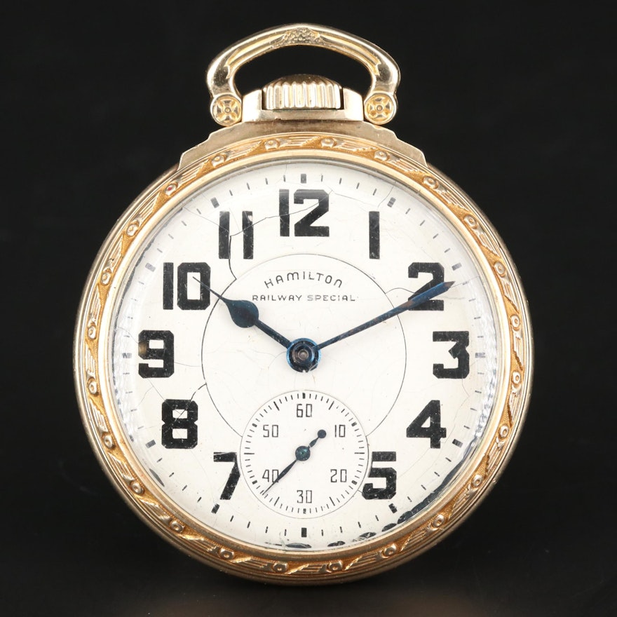 10K Gold Filled Hamilton Railway Special Pocket Watch, Circa 1948