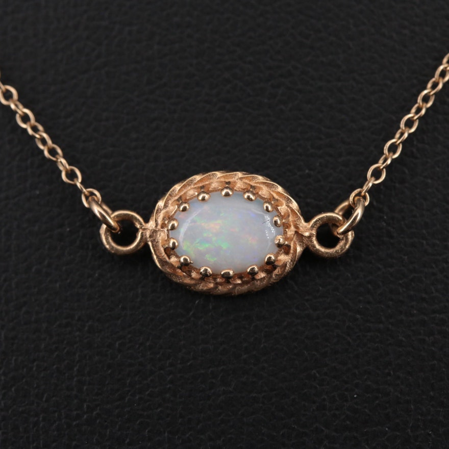 10K Yellow Gold Opal Pendant with 14K Gold Chain Necklace