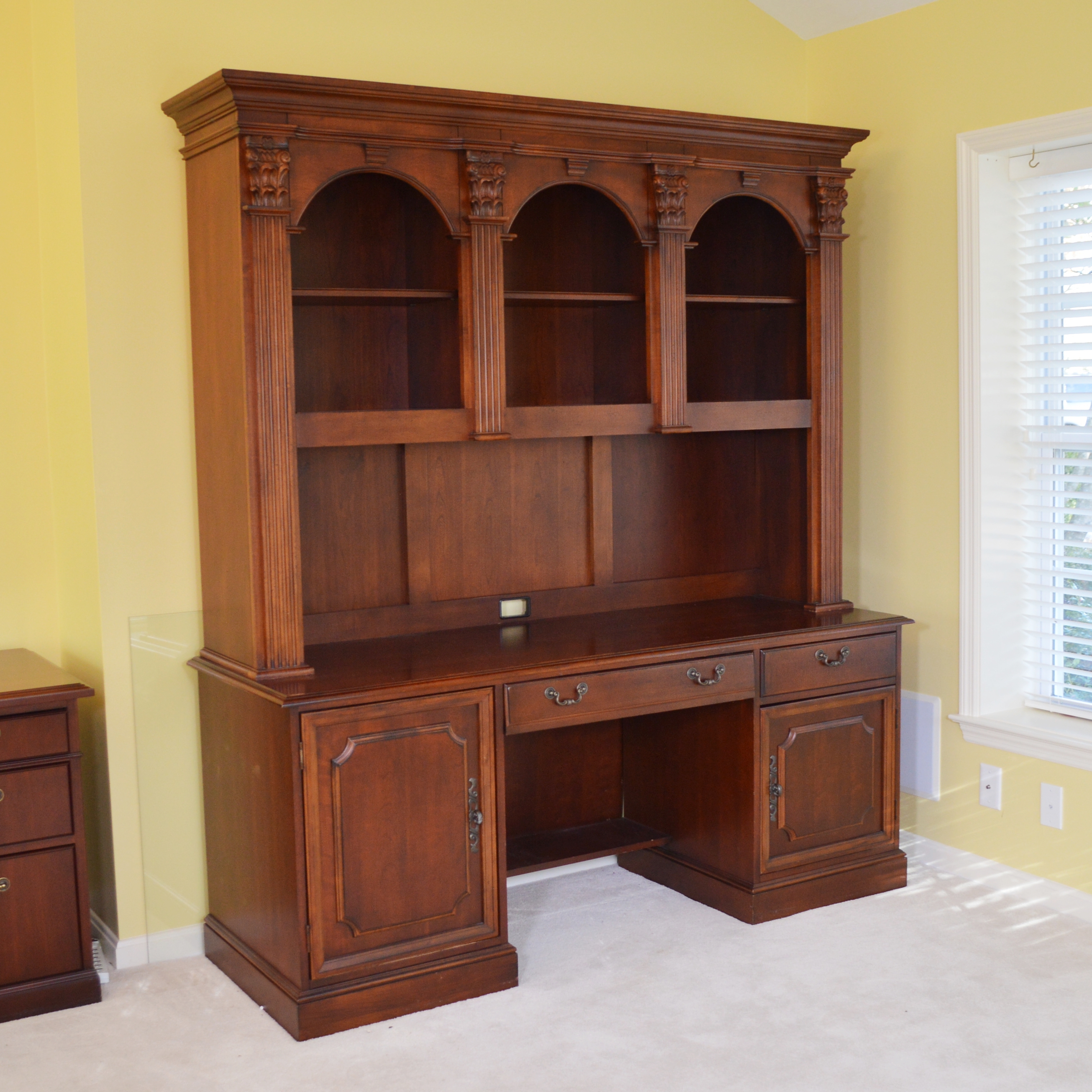 Hooker Mahogany Computer Desk with Bookcase Hutch, Contemporary