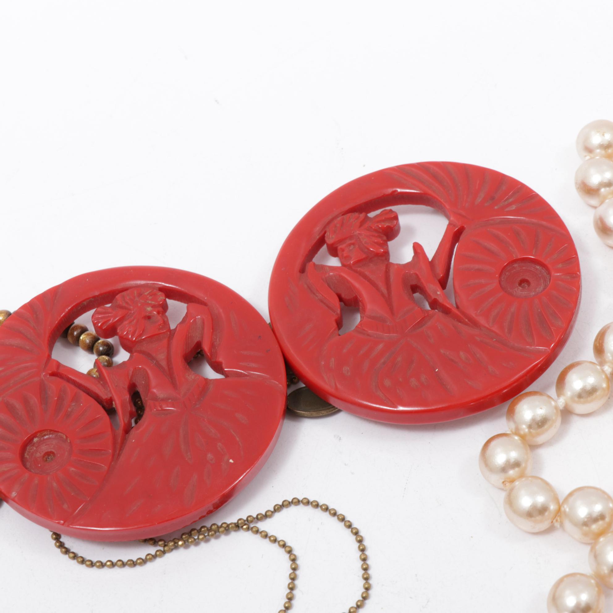 Bakelite Bracelets, Miriam Haskell Brooch, Coach Key Chain and More Jewelry