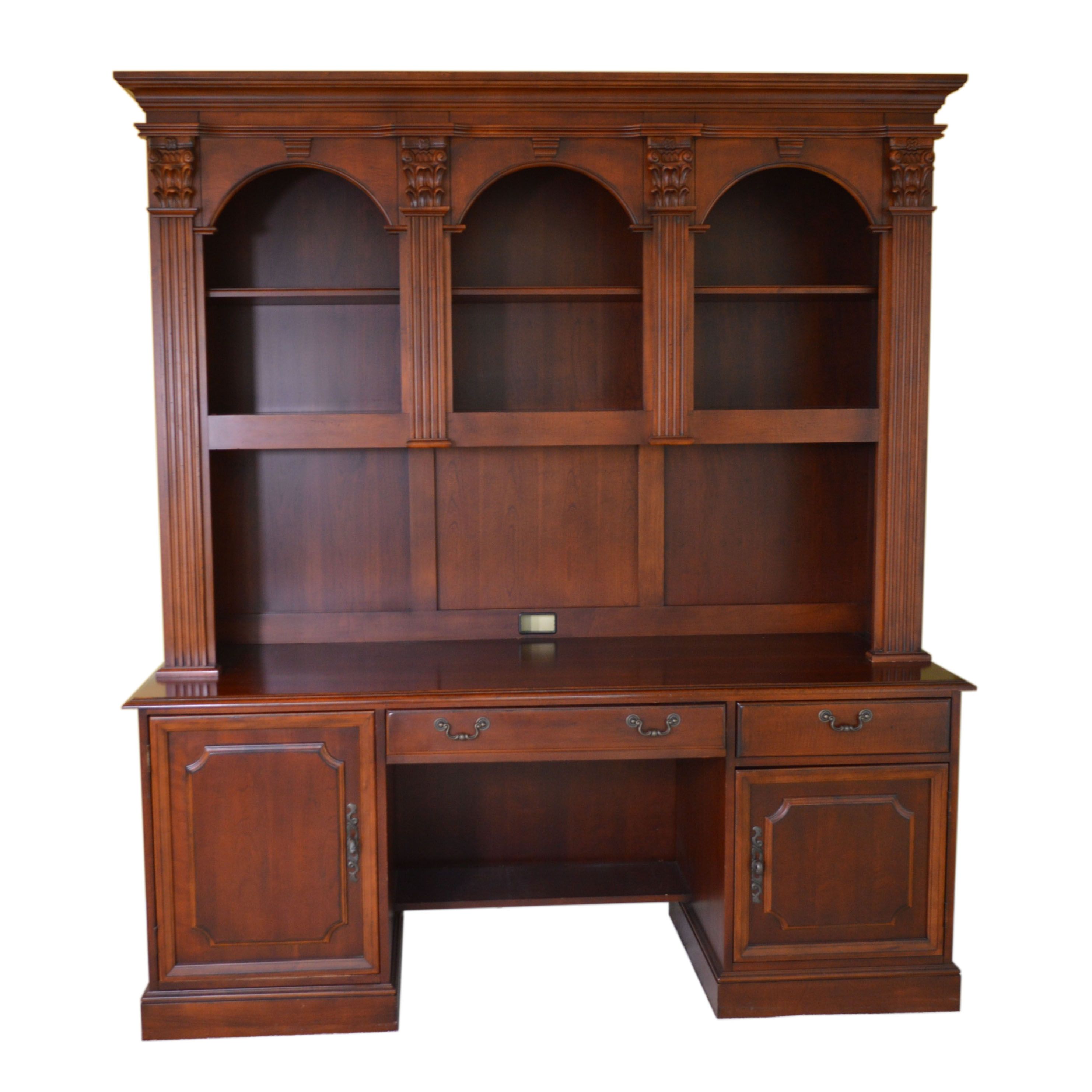 Hooker Mahogany Computer Desk with Bookcase Hutch, Contemporary