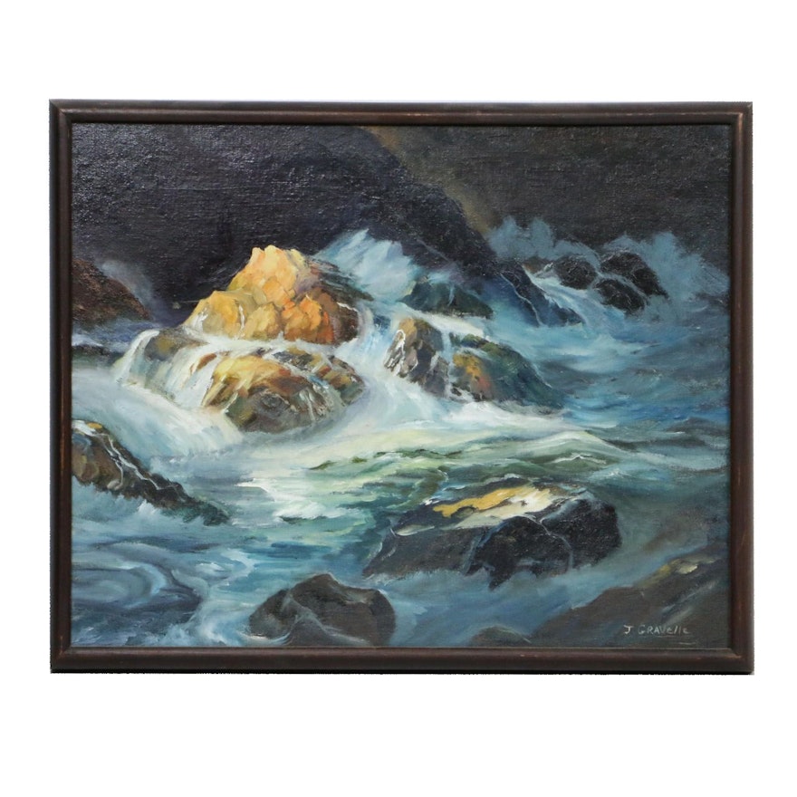 Seascape Oil Painting, Mid-20th Century