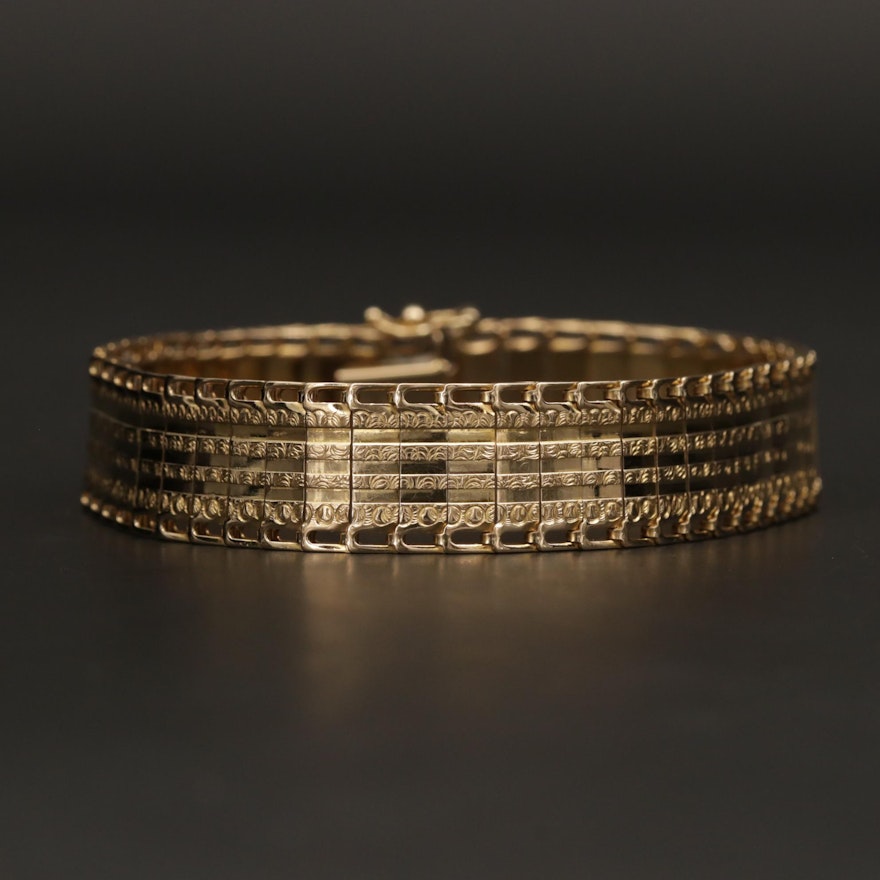 14K Yellow Gold Patterned Link Bracelet