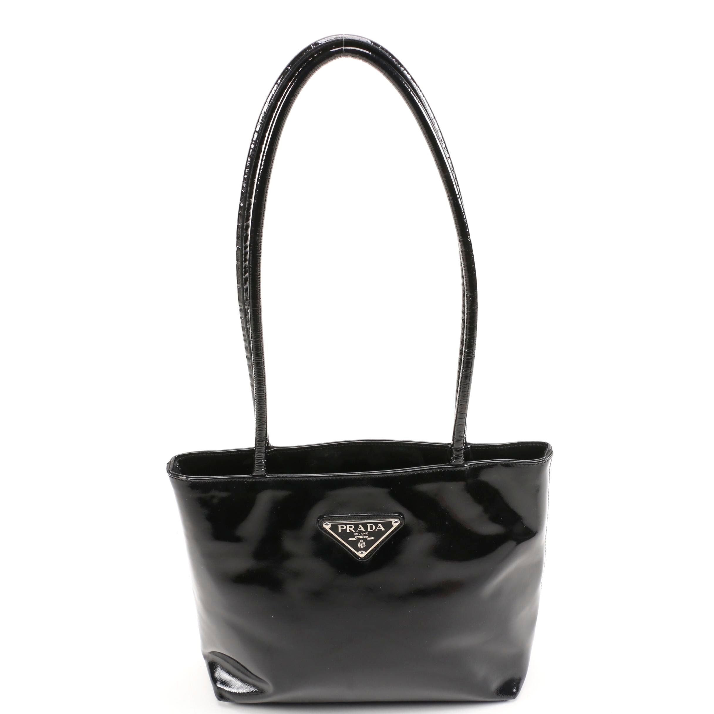 Vintage Prada Black Patent Leather Shoulder Bag