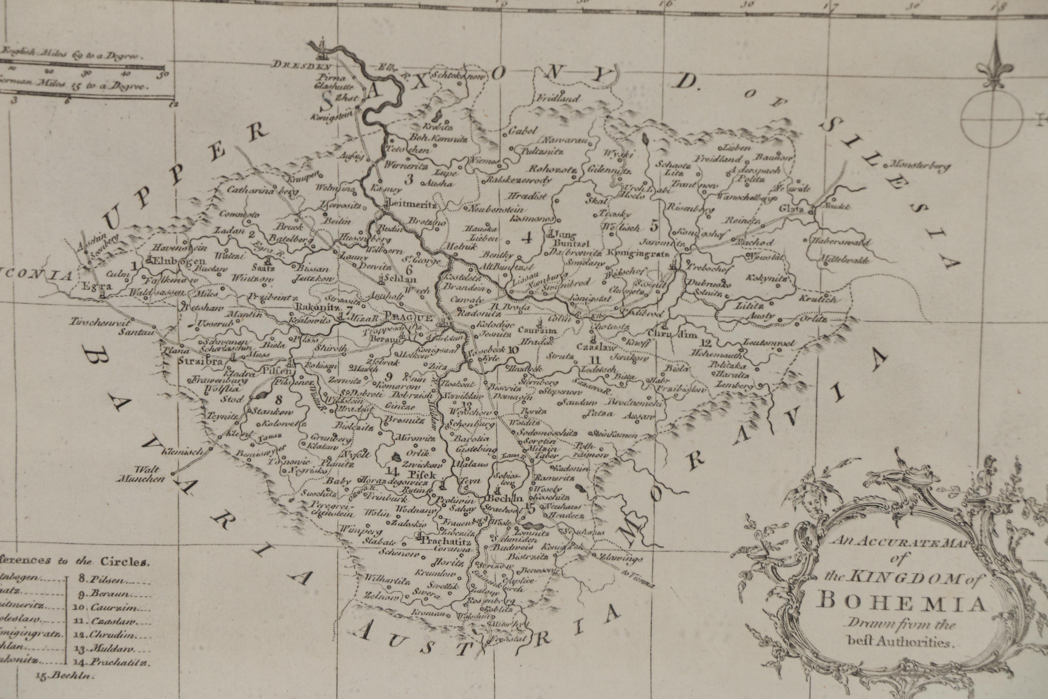 Copperplate Engraving "An Accurate Map of the Kingdom of Bohemia", Circa 1760