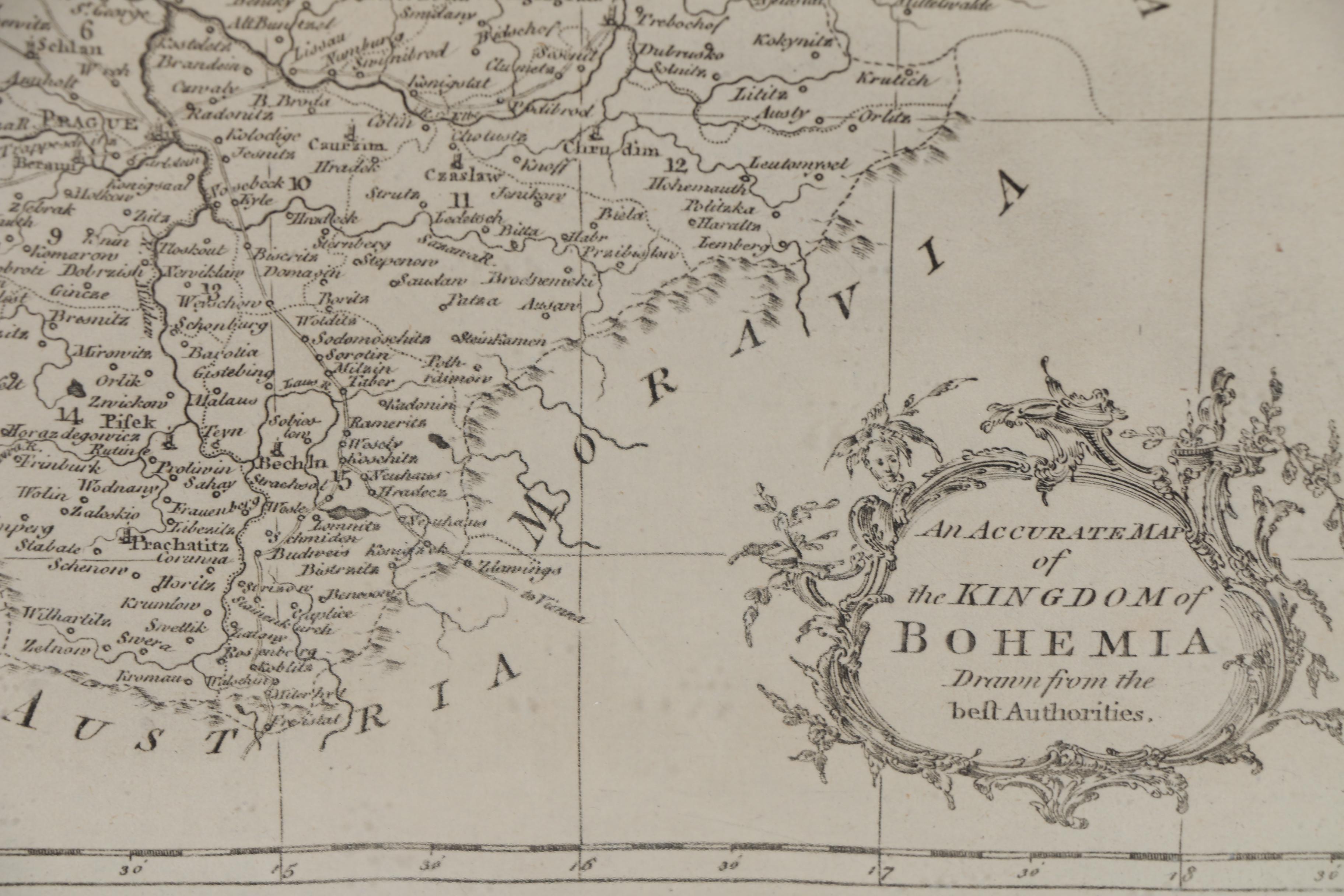 Copperplate Engraving "An Accurate Map of the Kingdom of Bohemia", Circa 1760