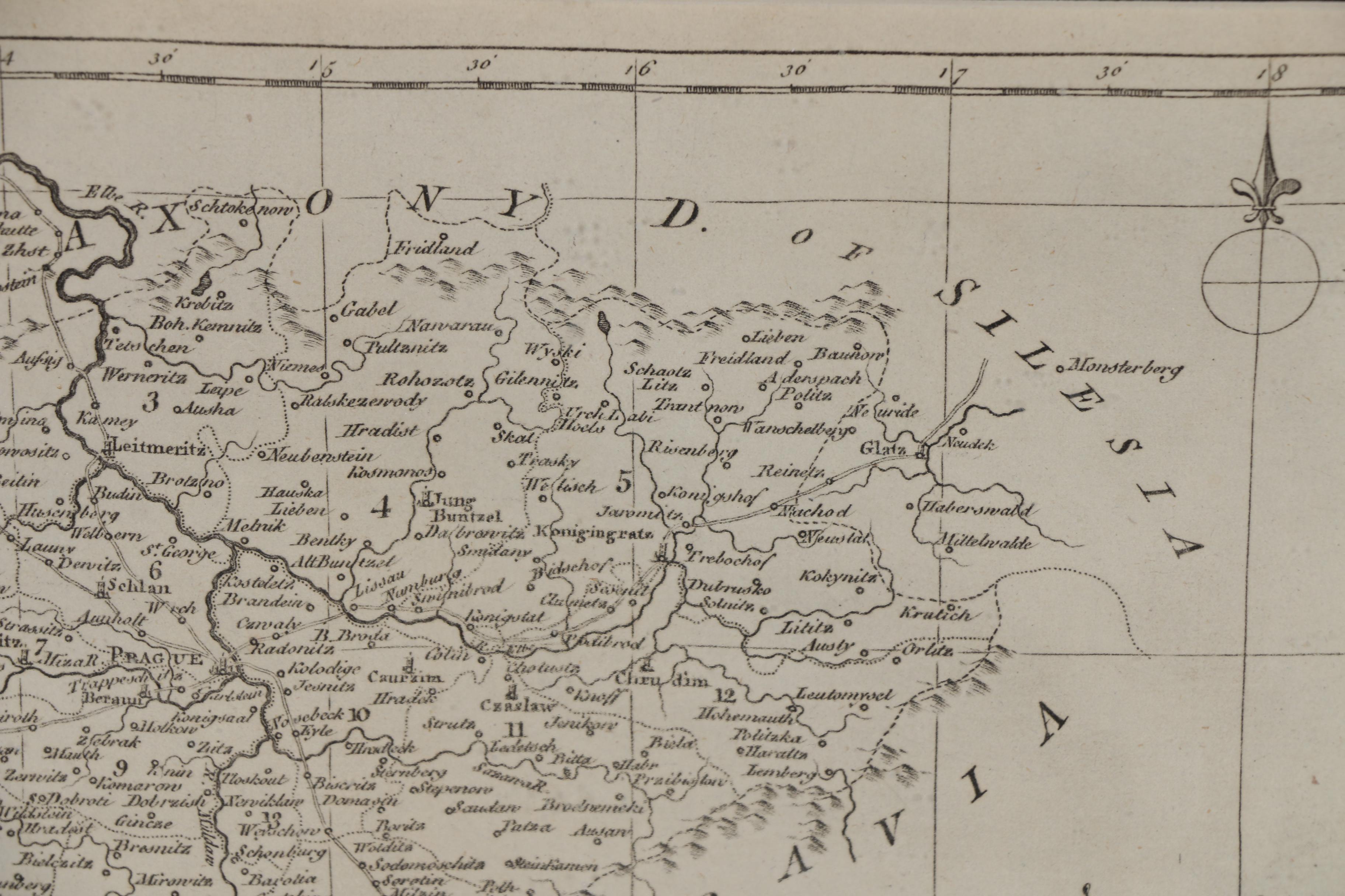 Copperplate Engraving "An Accurate Map of the Kingdom of Bohemia", Circa 1760