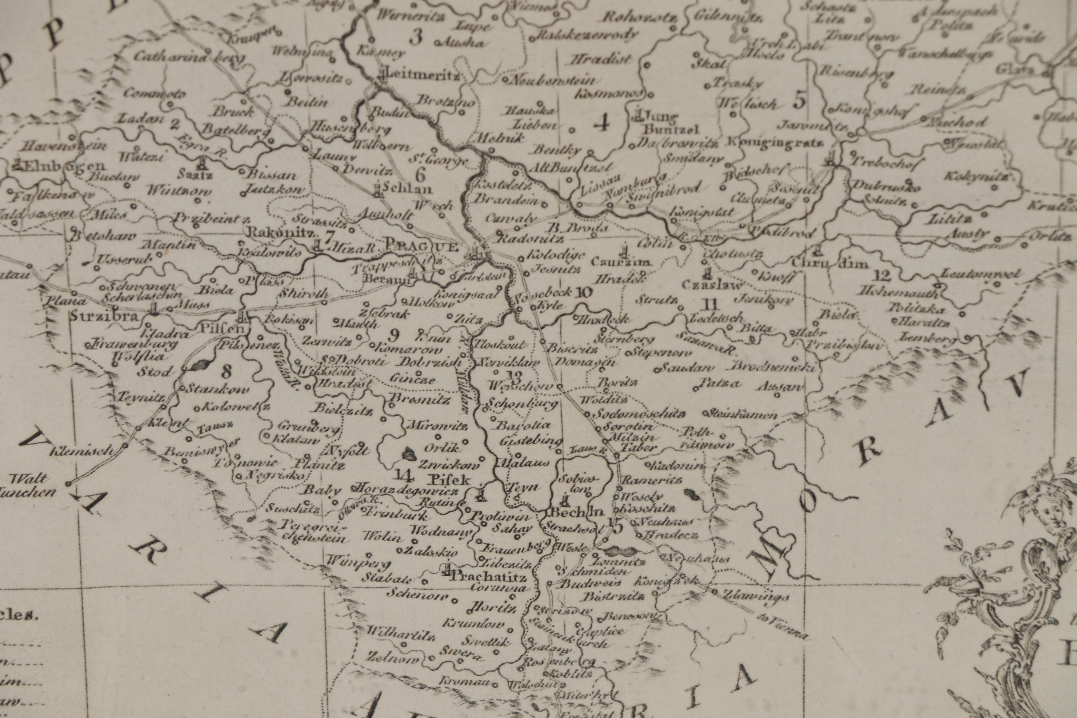 Copperplate Engraving "An Accurate Map of the Kingdom of Bohemia", Circa 1760