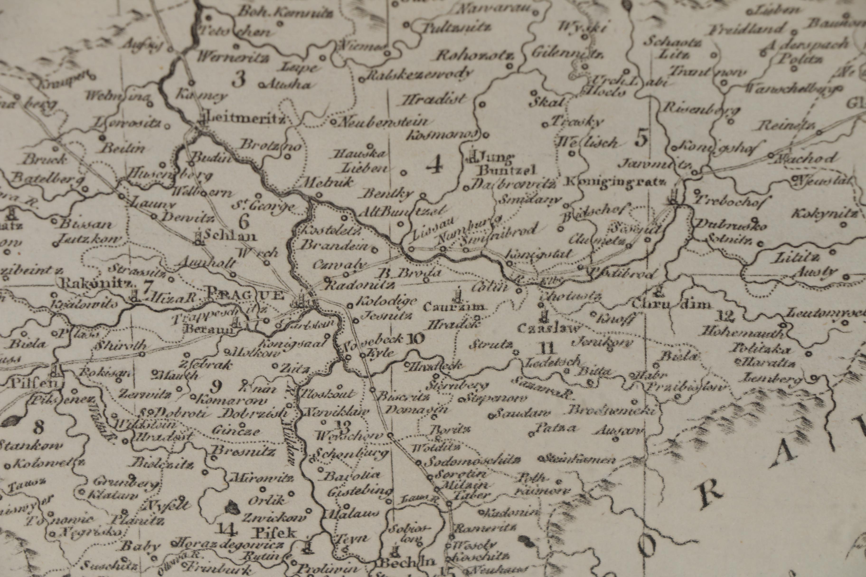 Copperplate Engraving "An Accurate Map of the Kingdom of Bohemia", Circa 1760
