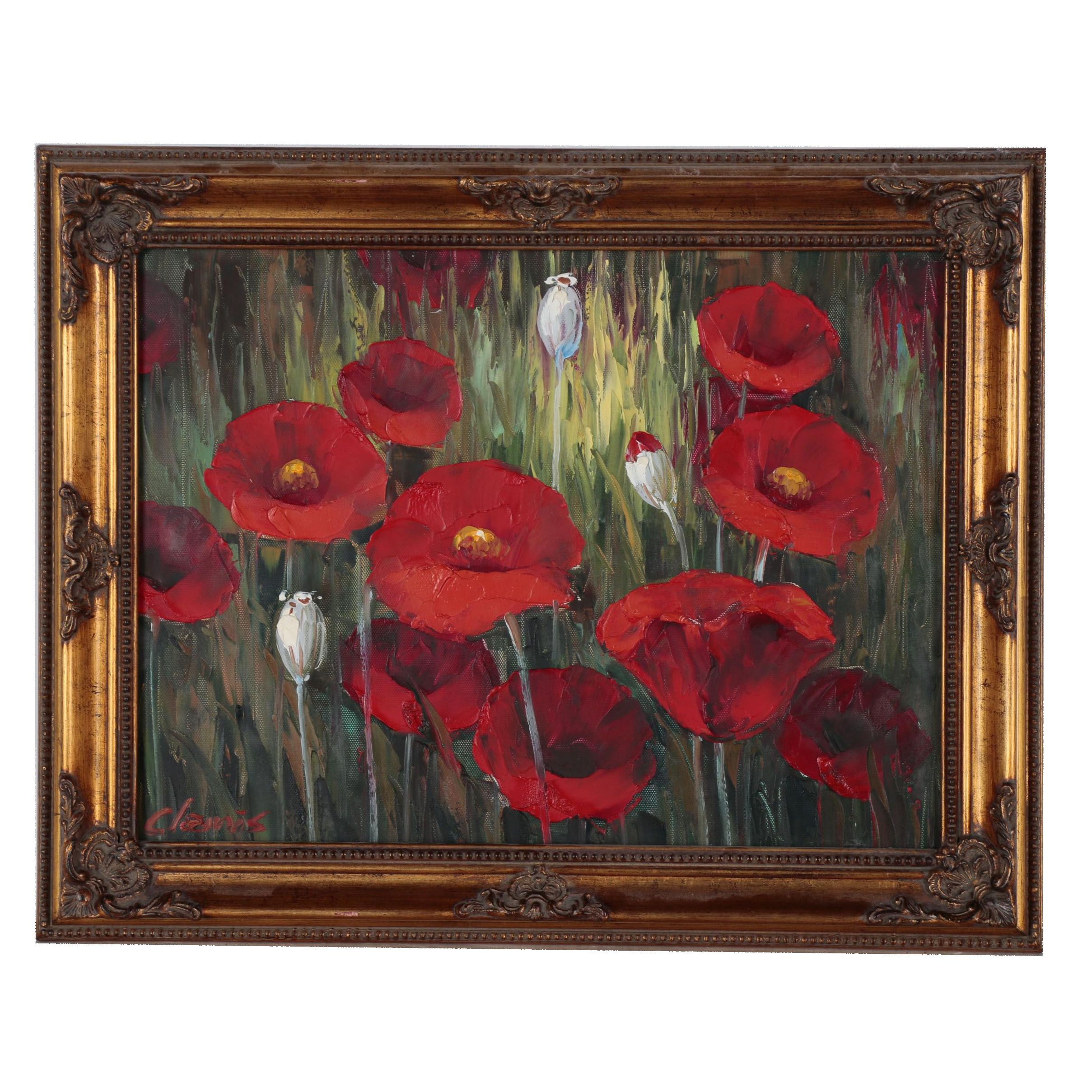 C. Lewis Floral Oil Painting of Poppies
