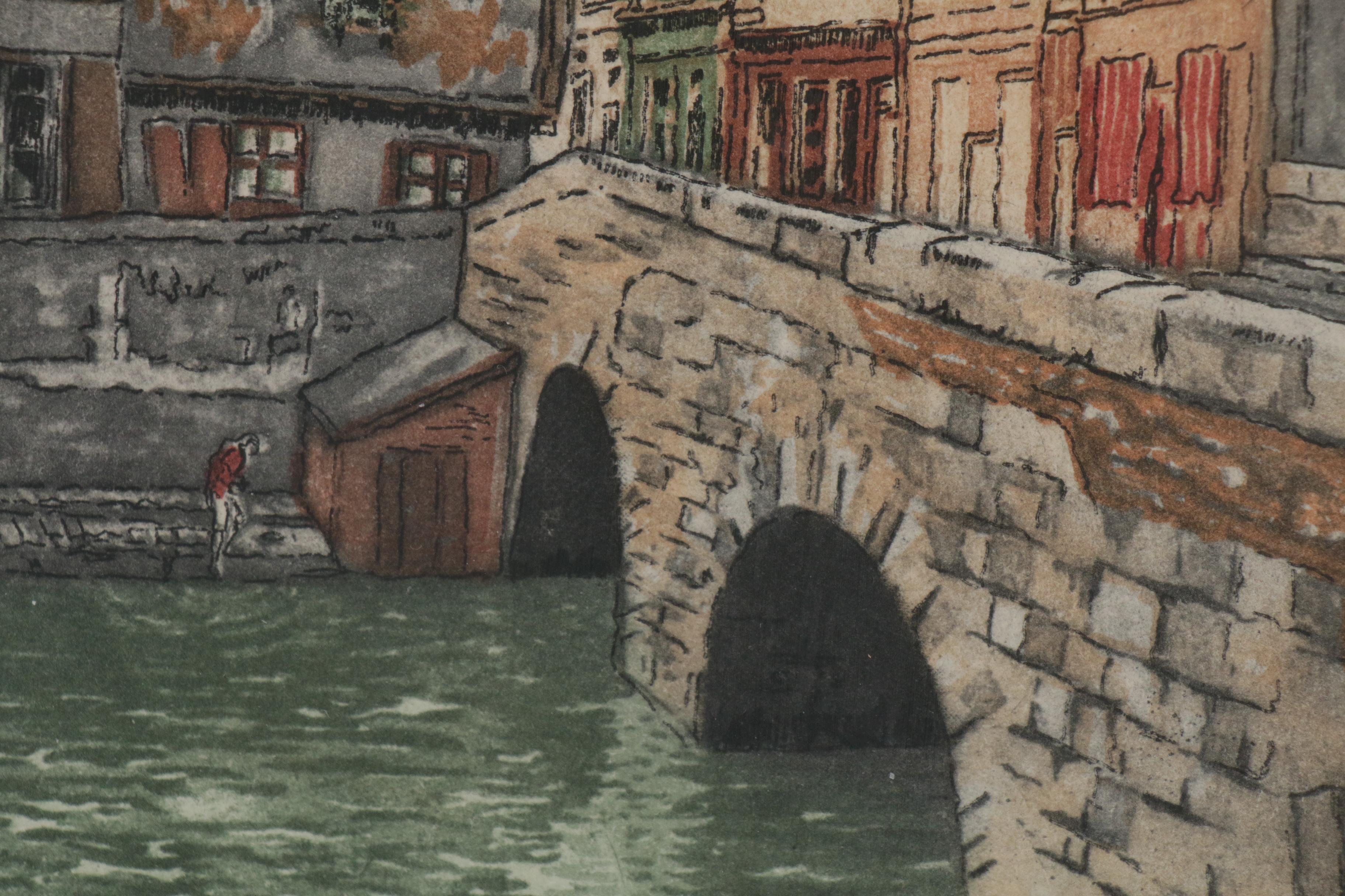 W. De La Broye Aquatint Etchings of European Street Scenes