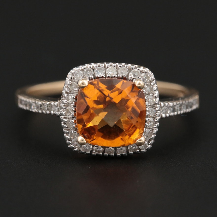 10K Yellow Gold Citrine and Diamond Ring