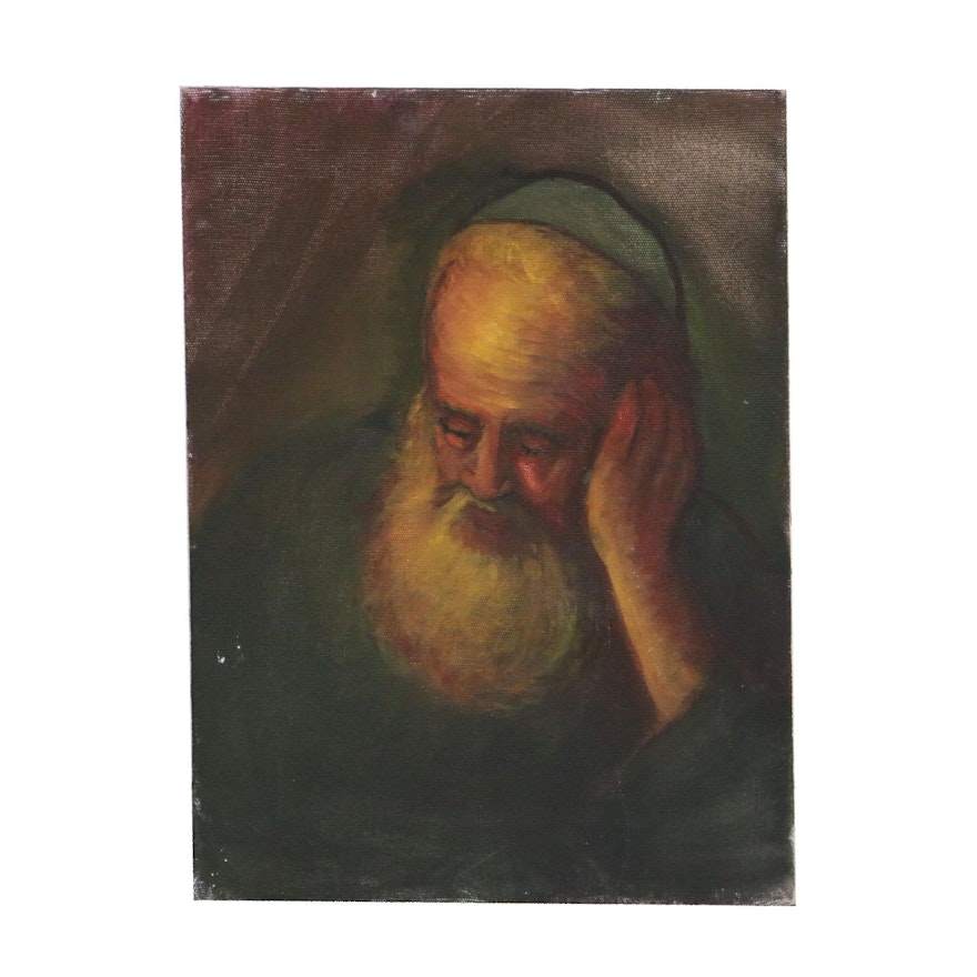 Portrait of Rabbi Oil Painting, Mid to Late 20th Century