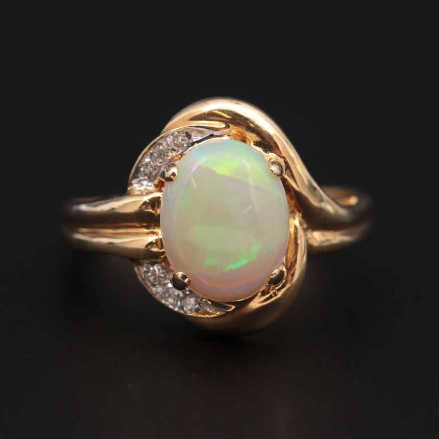 14K Yellow Gold Opal and Diamond Ring