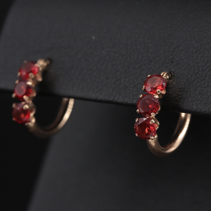 10K Yellow Gold Garnet Hoop Earrings