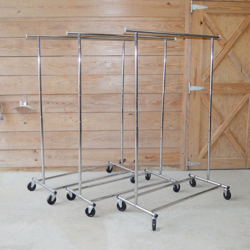 Chrome Tone Rolling Clothing Racks, Set of Three