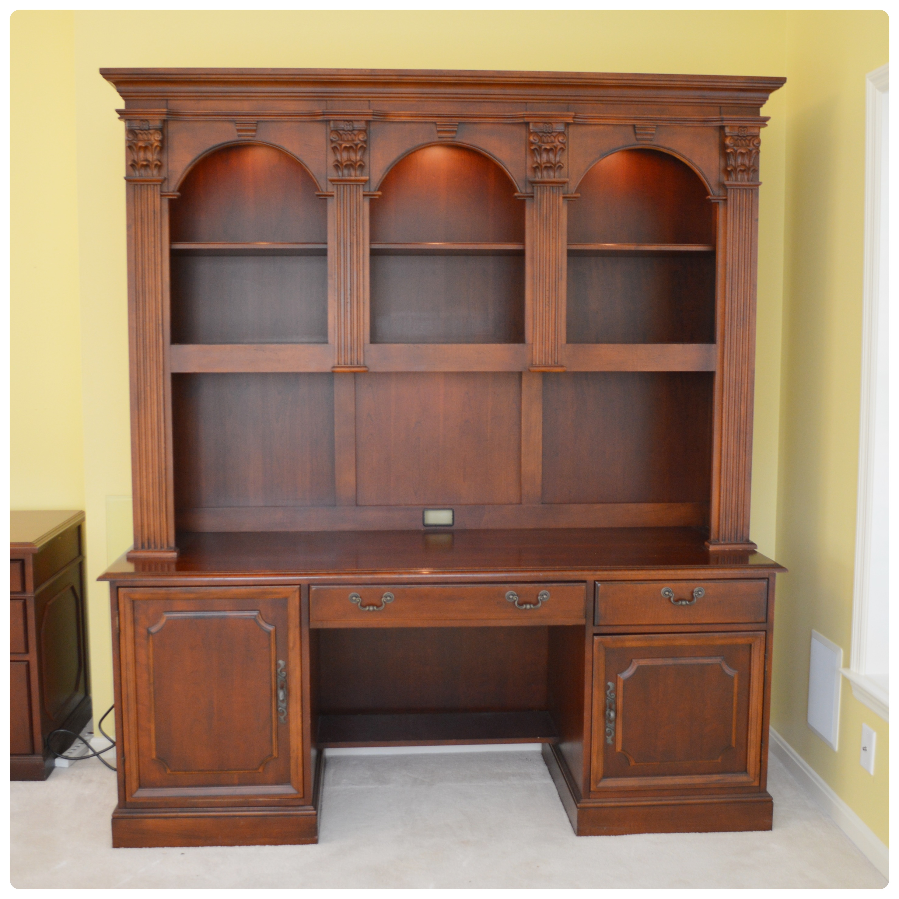 Hooker Mahogany Computer Desk with Bookcase Hutch, Contemporary