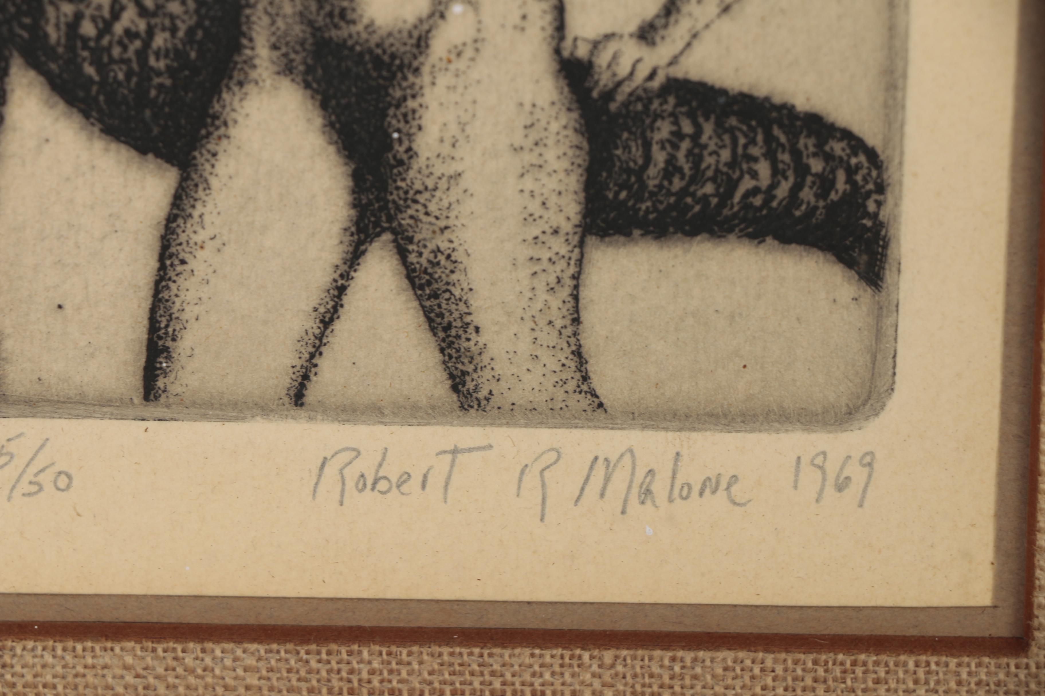Robert R. Malone Etchings of Female Nudes Posed with Animals