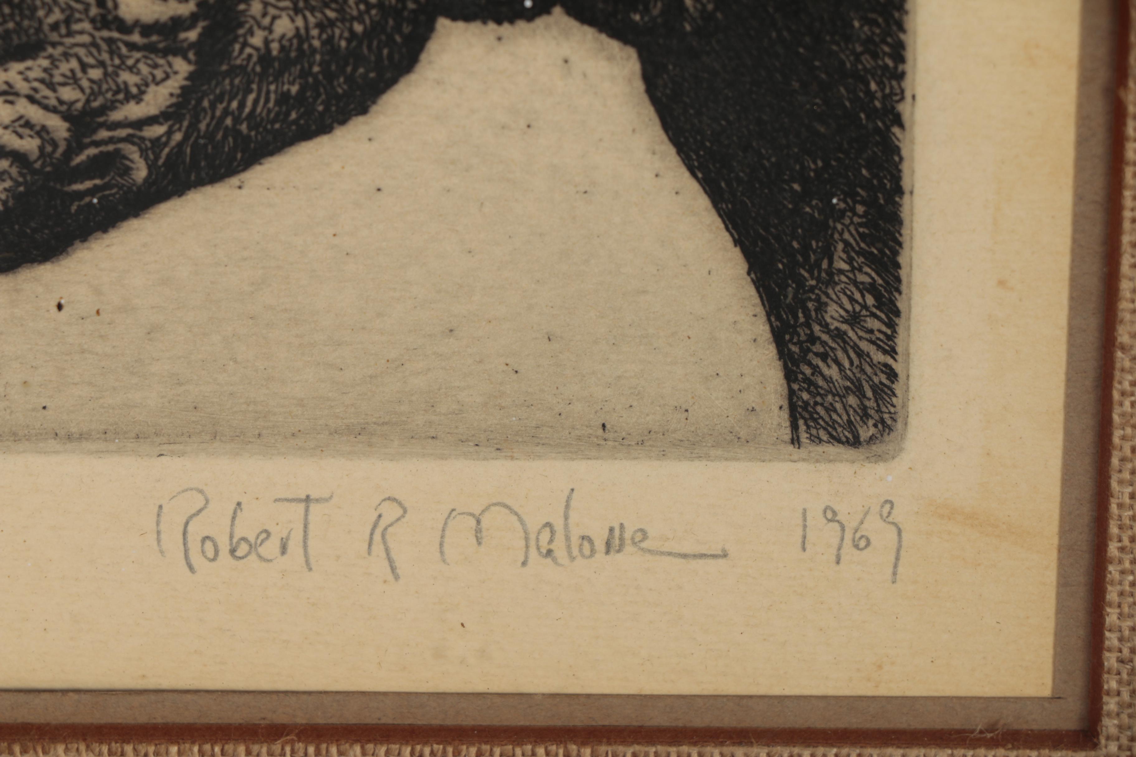 Robert R. Malone Etchings of Female Nudes Posed with Animals