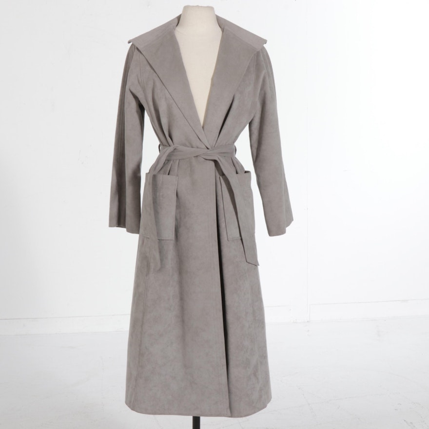 Gino Rossi Dove Grey Ultrasuede Coat with Sash Belt, Vintage