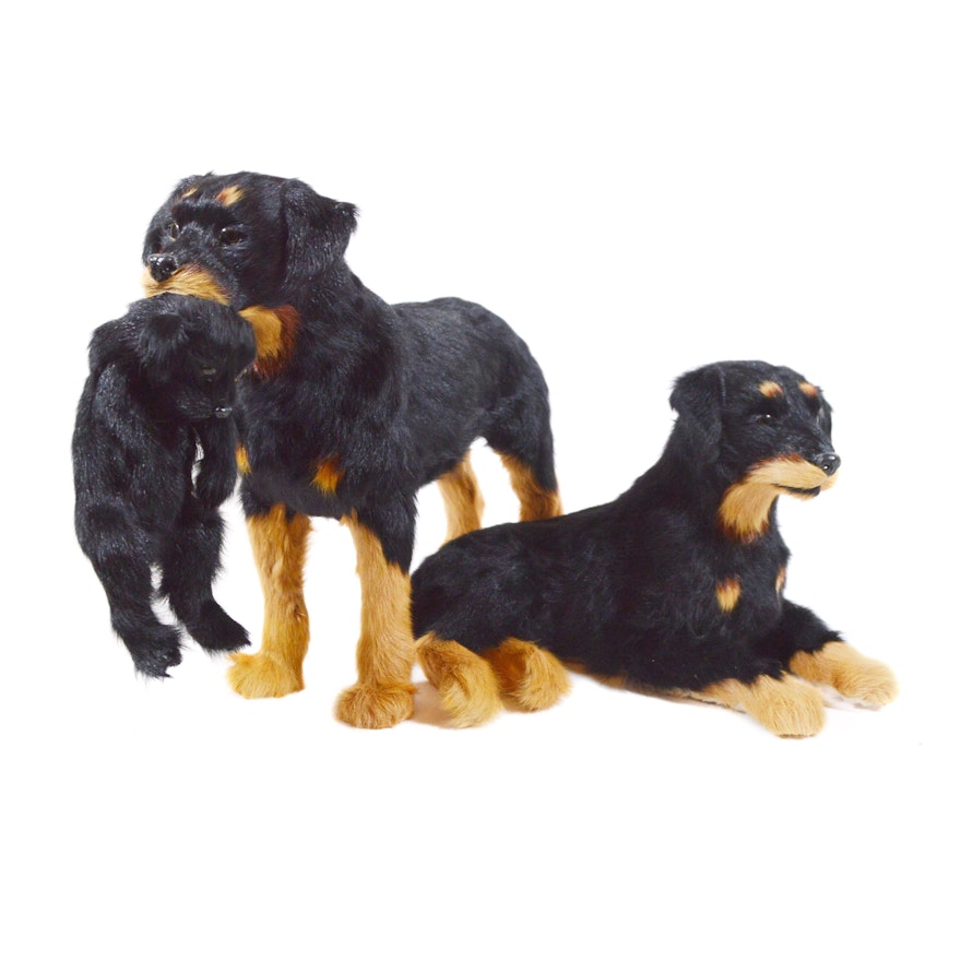 Fur Covered Rottweiler Dog Family Figurines