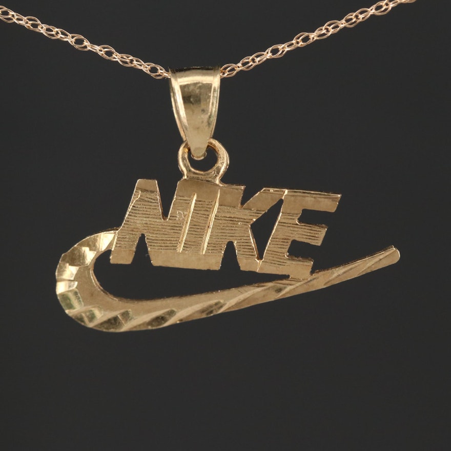 10K Yellow Gold "Nike" Pendant Chain Necklace