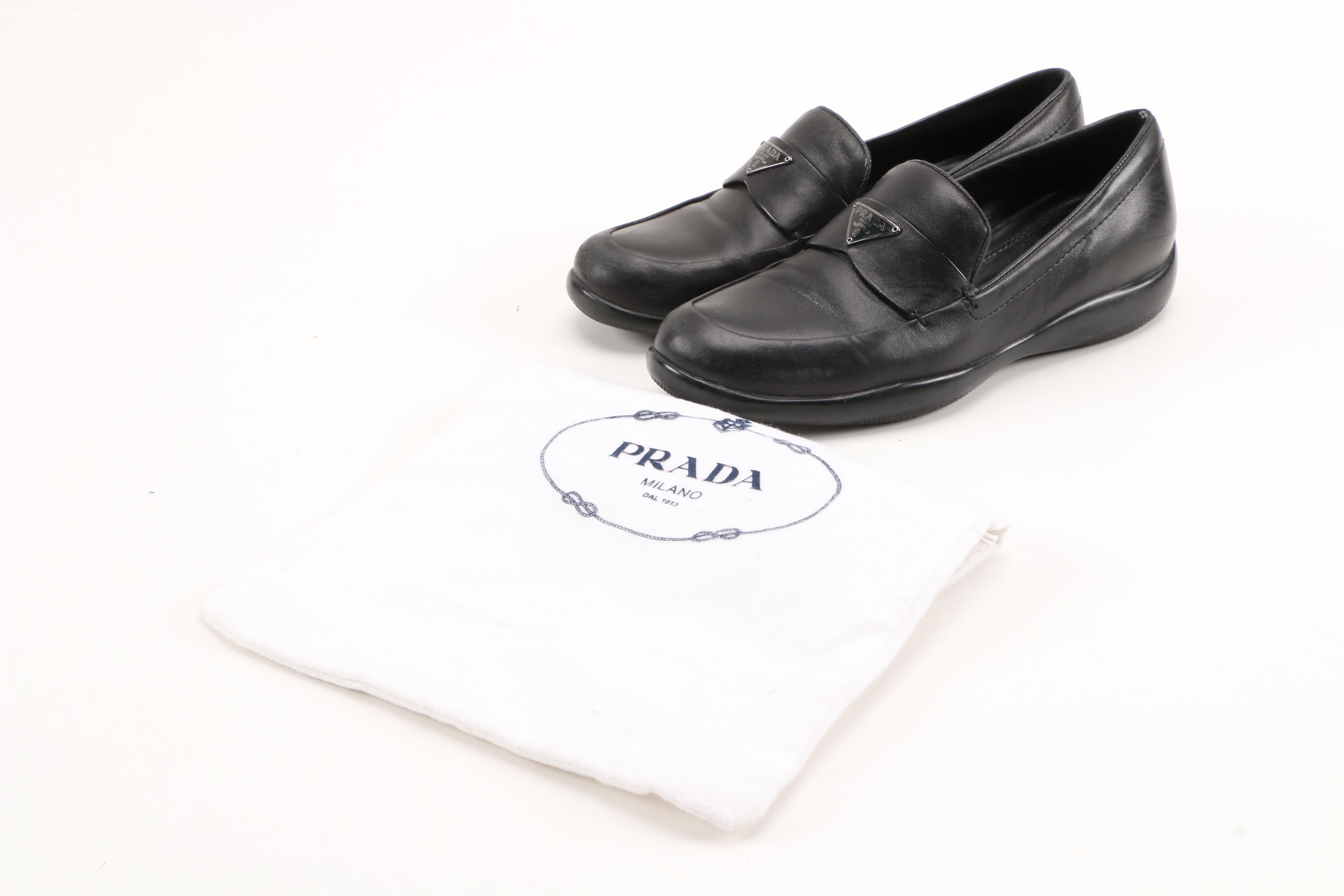 Prada Signature Loafers in Black Leather