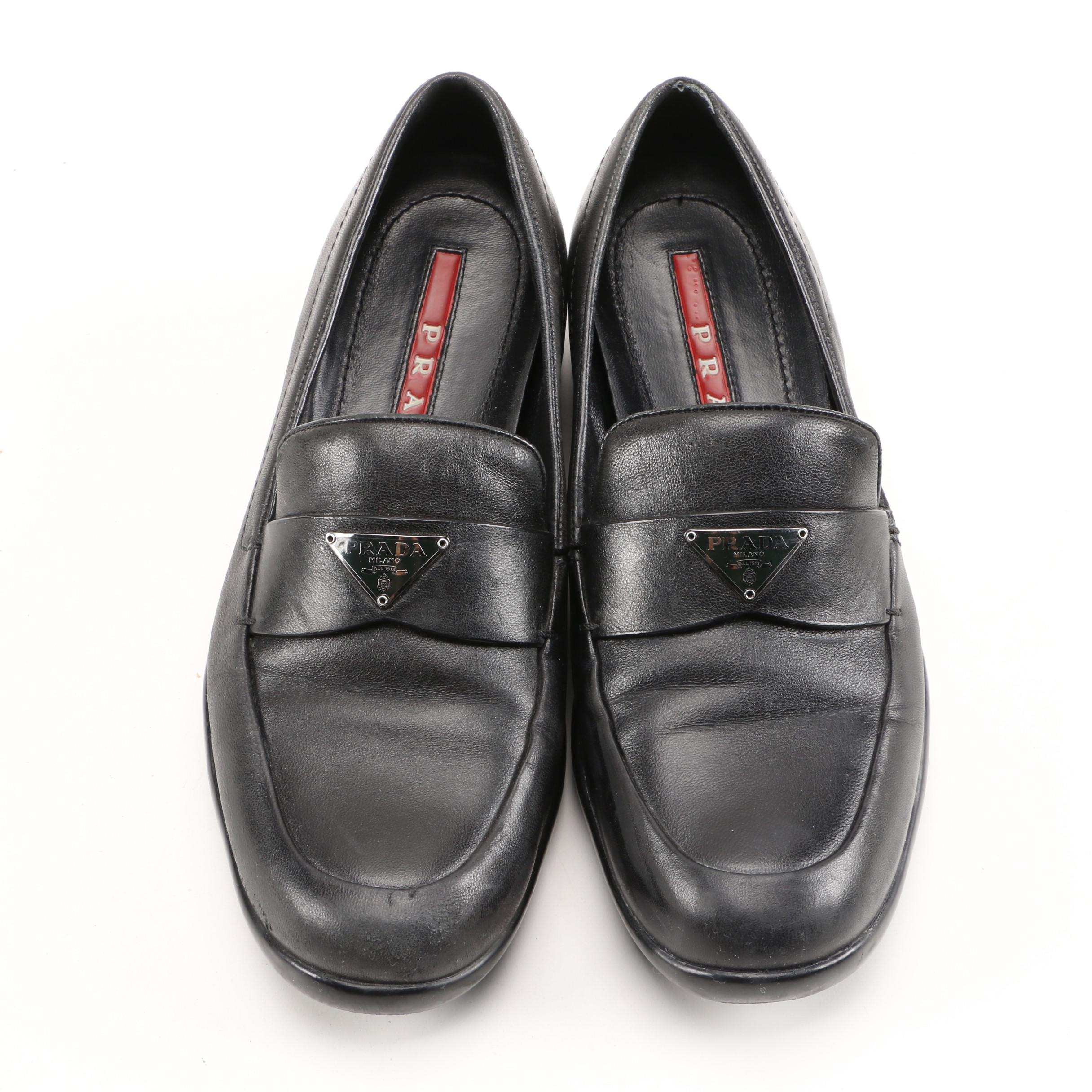 Prada Signature Loafers in Black Leather