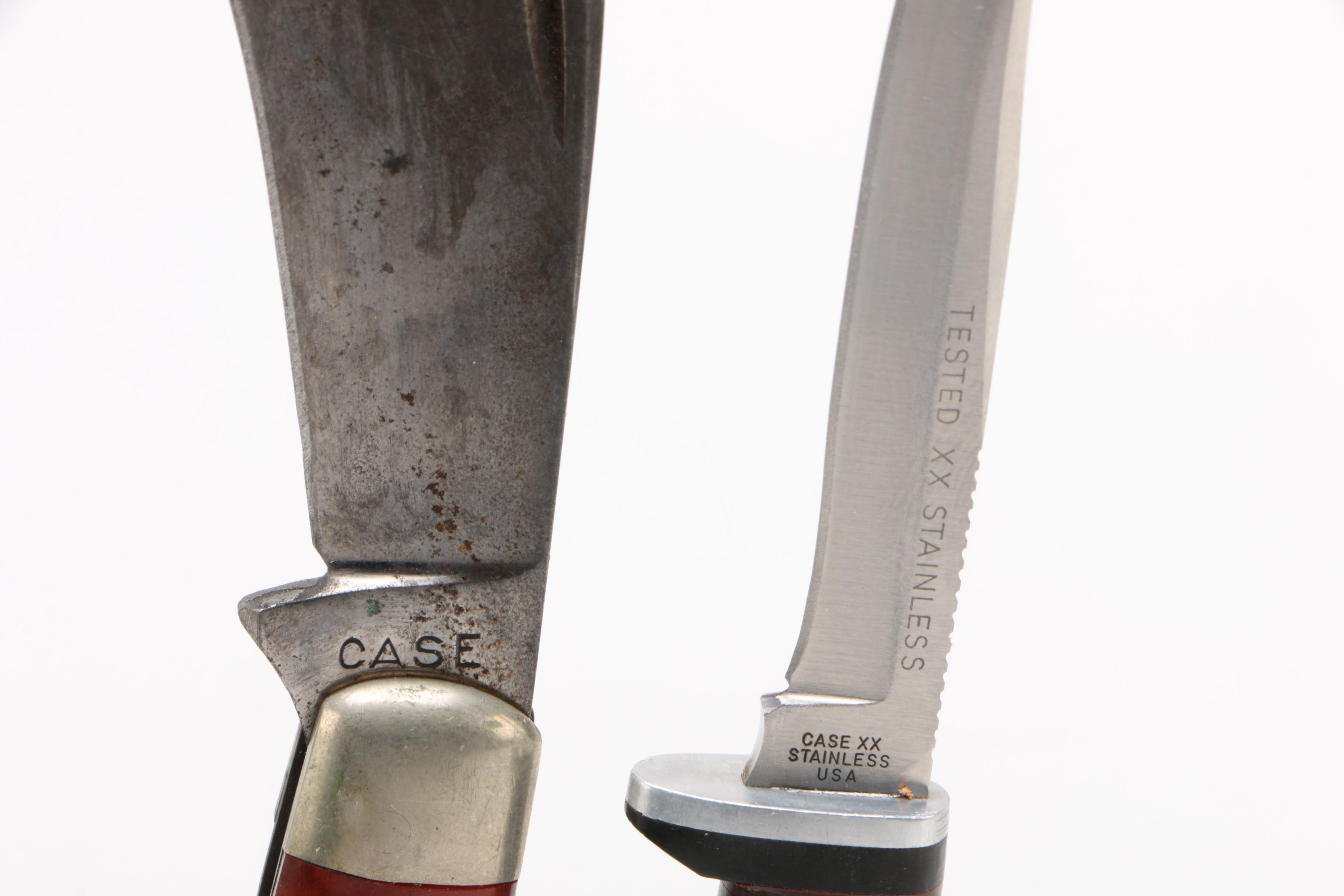 Case XX Red Bone Hawkbill Pruner's Knife and Razor Edge Knife, 1960s