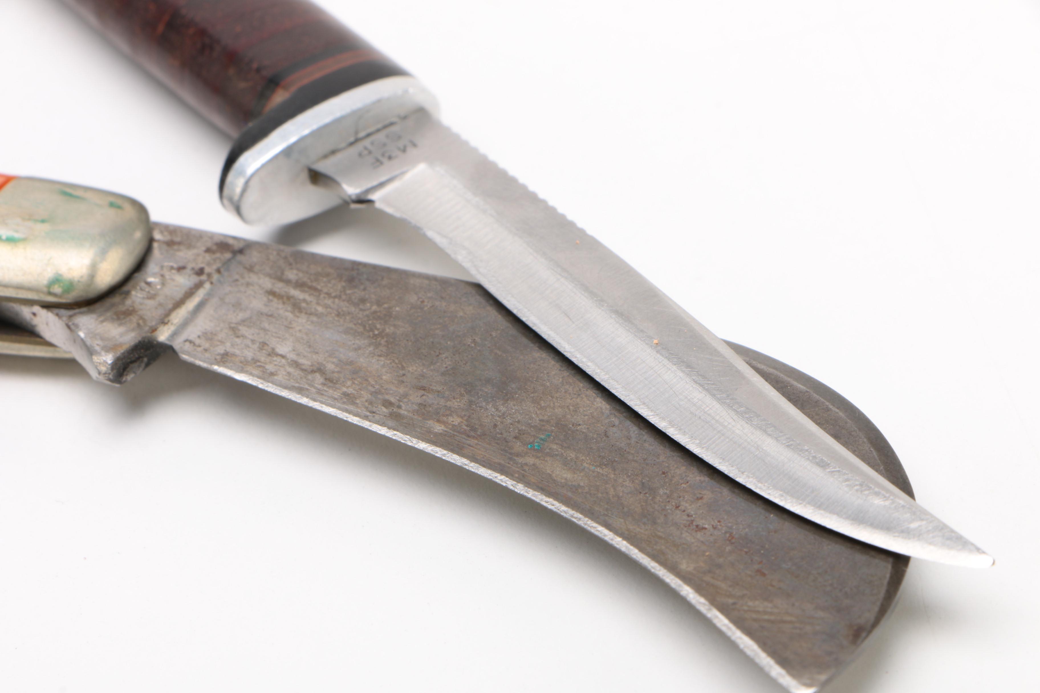 Case XX Red Bone Hawkbill Pruner's Knife and Razor Edge Knife, 1960s