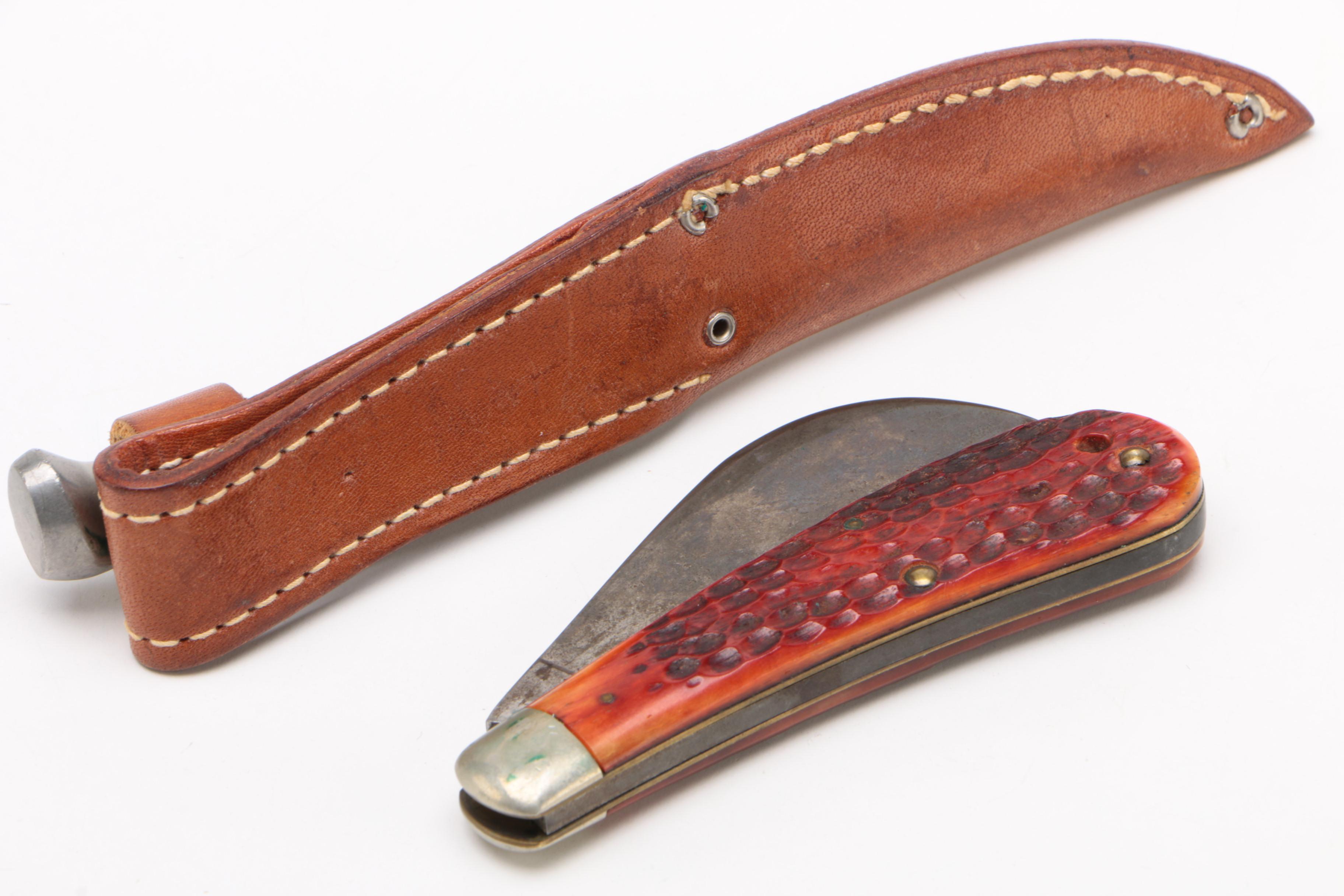 Case XX Red Bone Hawkbill Pruner's Knife and Razor Edge Knife, 1960s