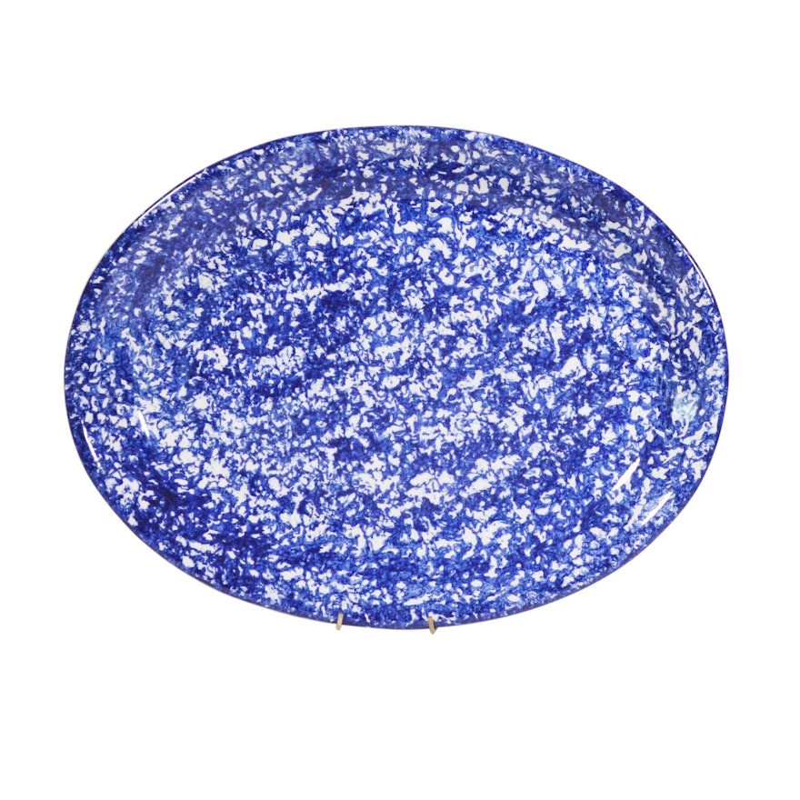 Italian Blue and White Spongeware Oval Platter