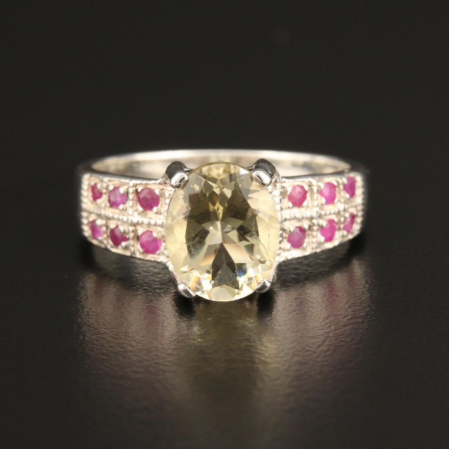 Sterling Silver Citrine and Ruby Ring