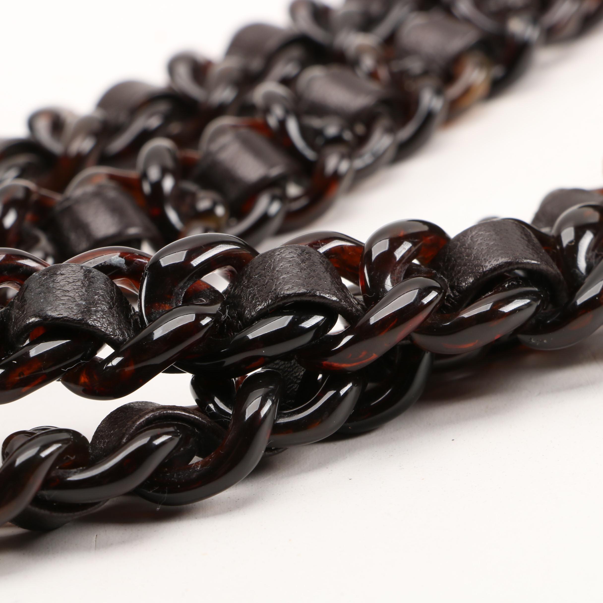 Prada Tessuto Bacheli Ebano Tote with Interwoven Tortoise Acrylic Straps