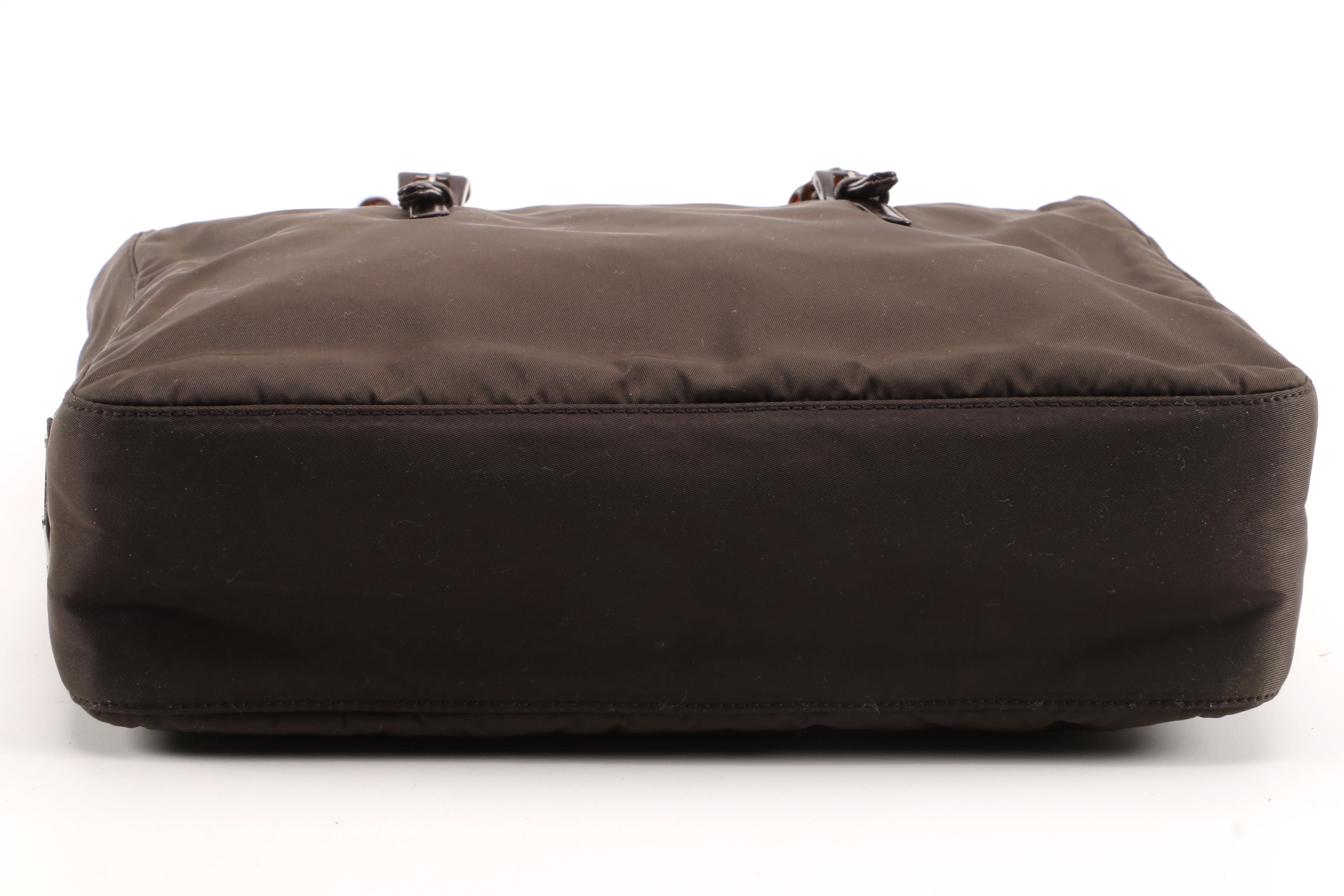 Prada Tessuto Bacheli Ebano Tote with Interwoven Tortoise Acrylic Straps