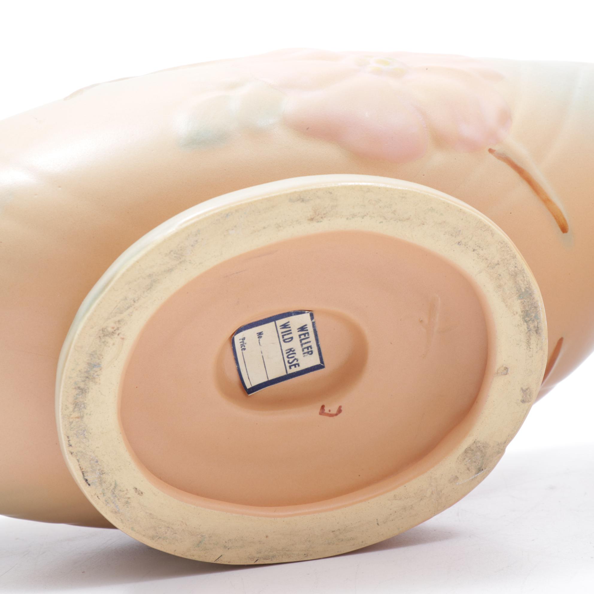 Weller Pottery Dogwood Bowl, Vase and Two Handle Vase with Green Vase