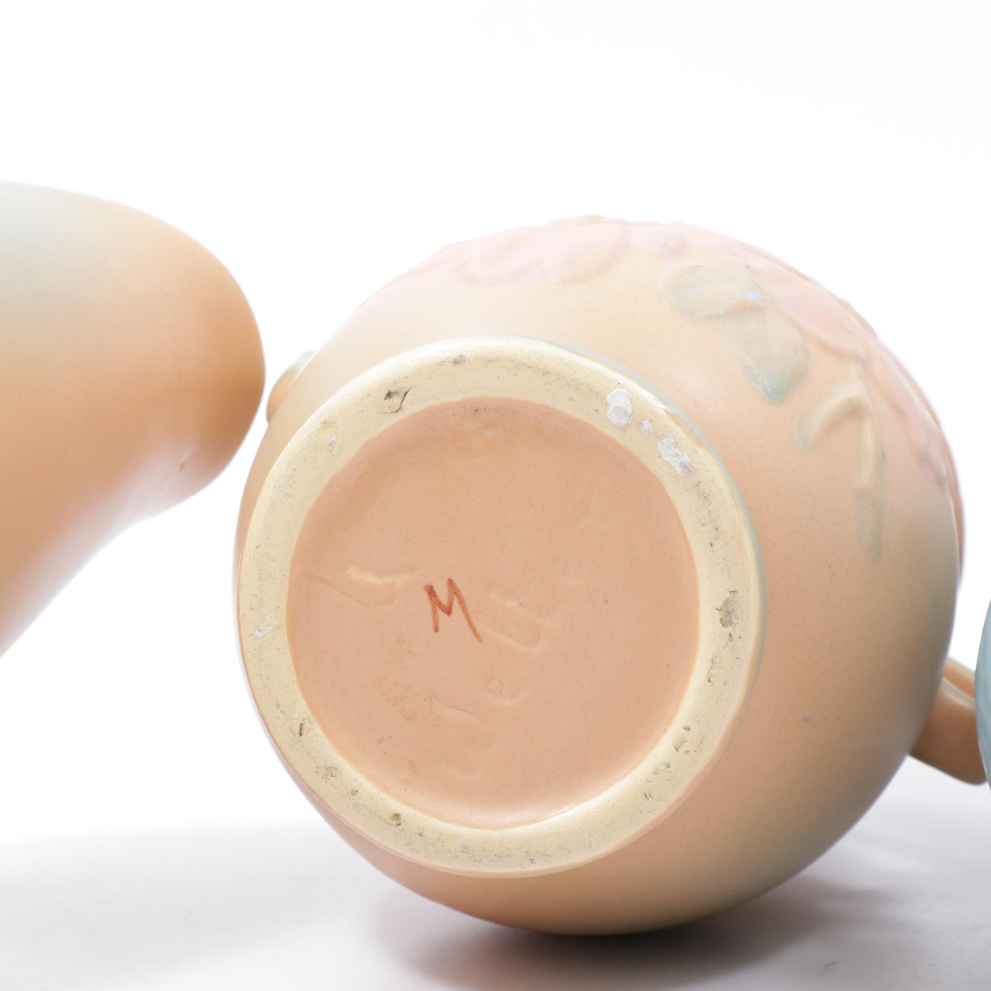 Weller Pottery Dogwood Bowl, Vase and Two Handle Vase with Green Vase