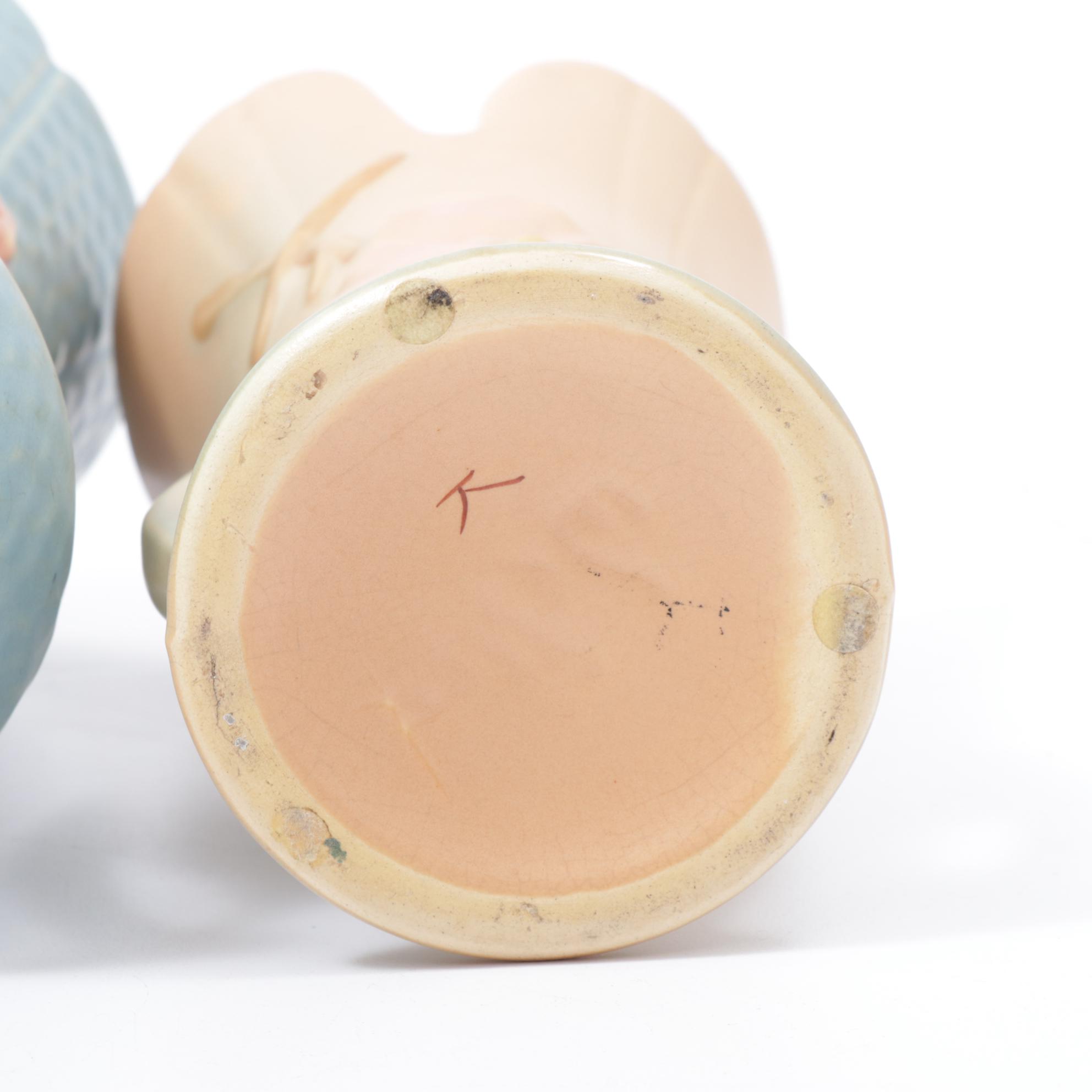 Weller Pottery Dogwood Bowl, Vase and Two Handle Vase with Green Vase