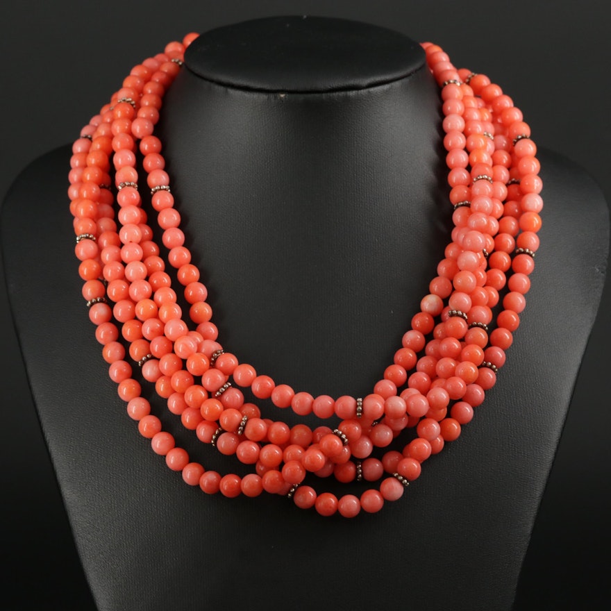 Sterling Silver Coral Multi-Strand Necklace