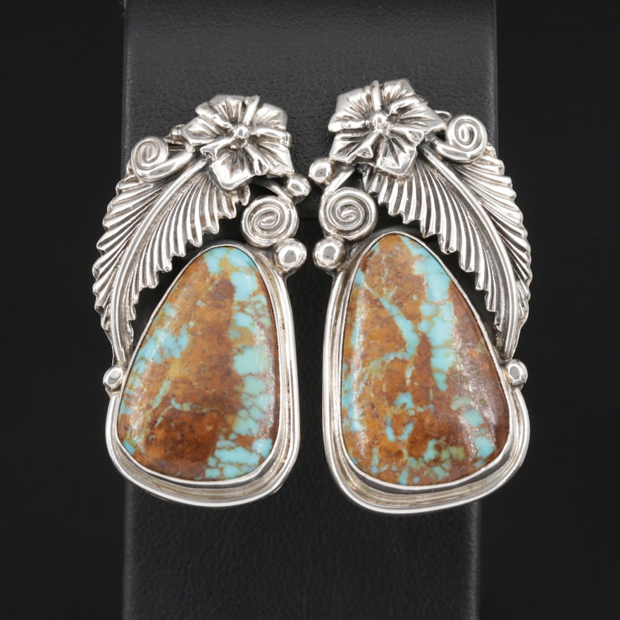 Roie Jaque Navajo Diné Sterling Silver Turquoise Clip On Earrings