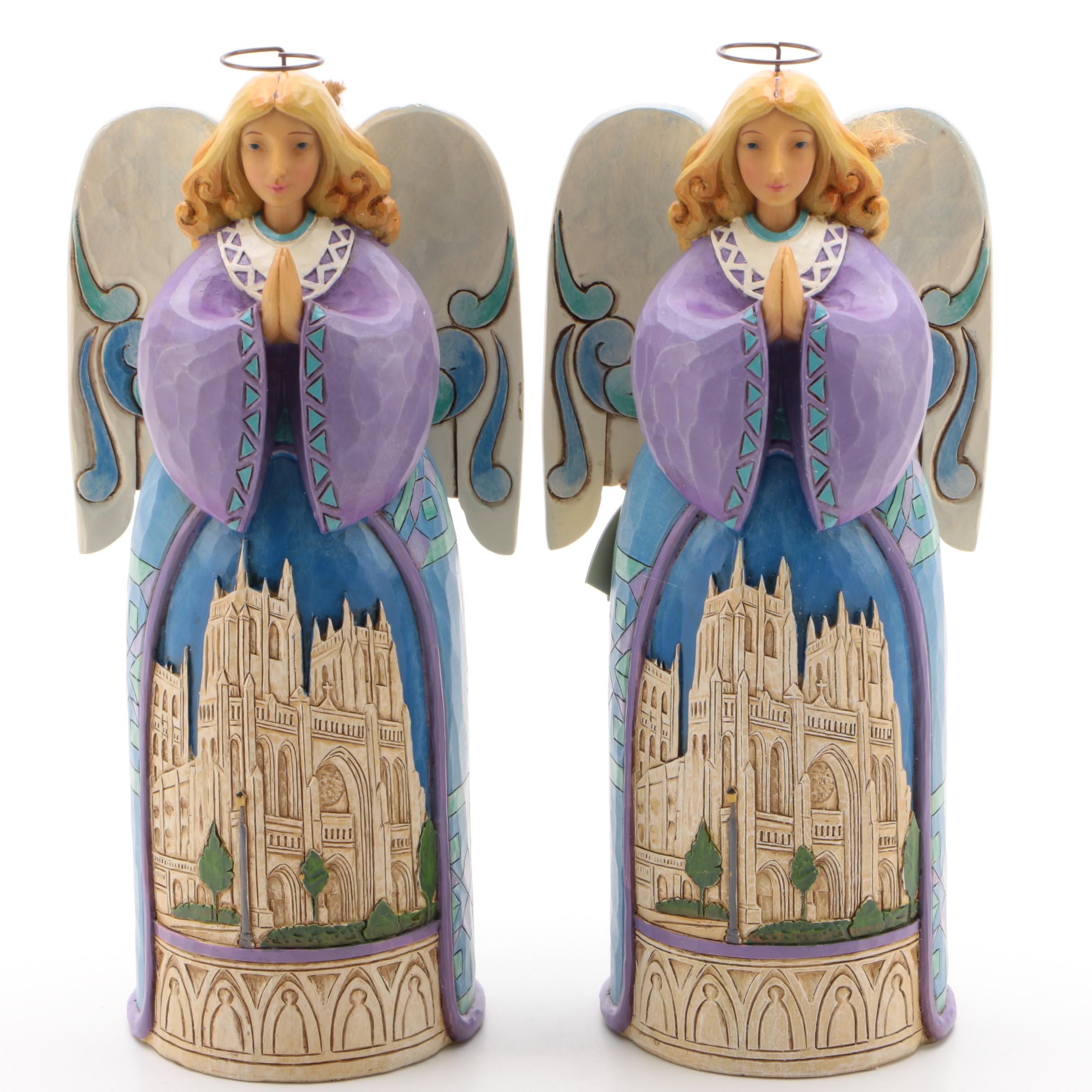 Jim Shore Heartwood Creek Angel Figurines, "Angels Gather Here" and "All Aglow"