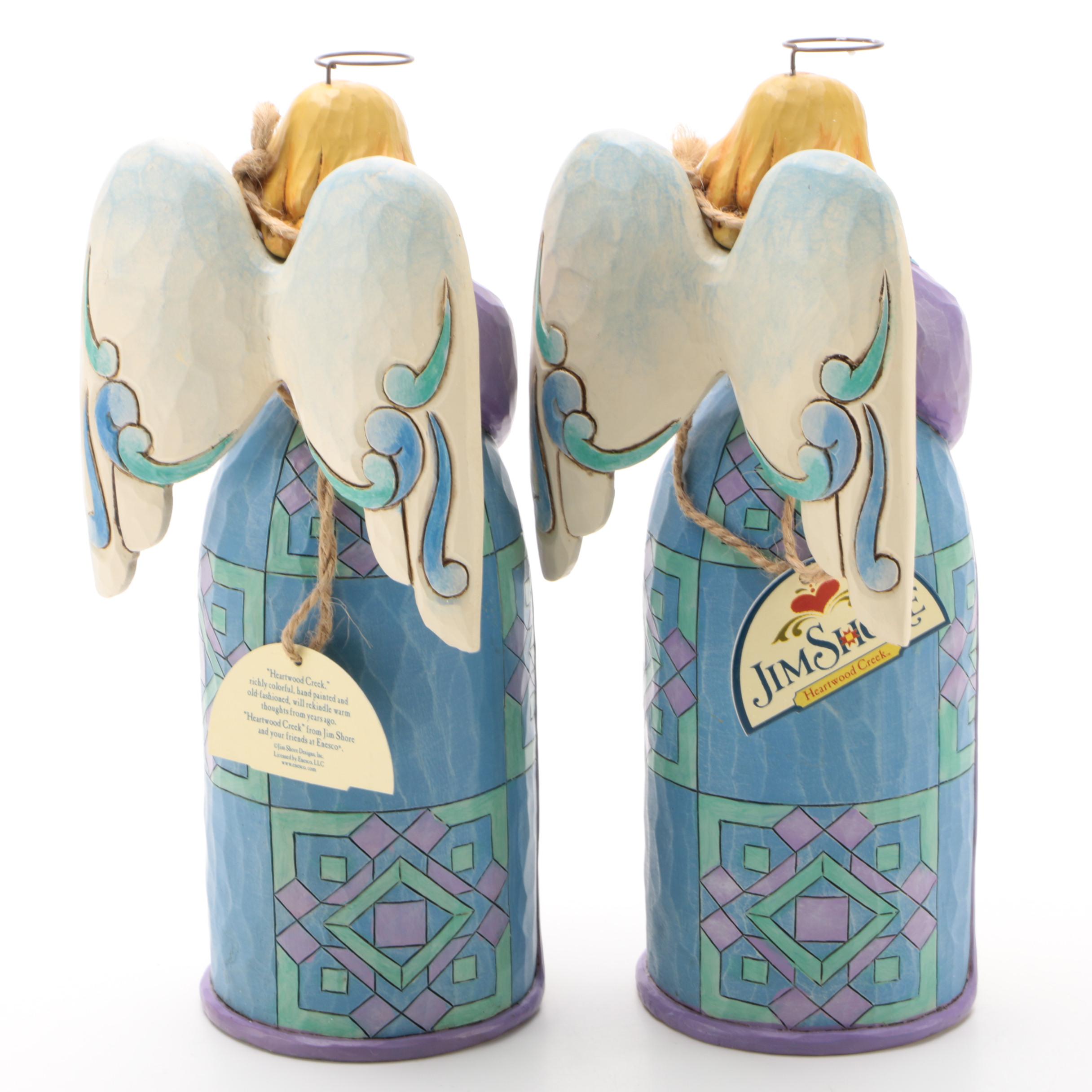 Jim Shore Heartwood Creek Angel Figurines, "Angels Gather Here" and "All Aglow"